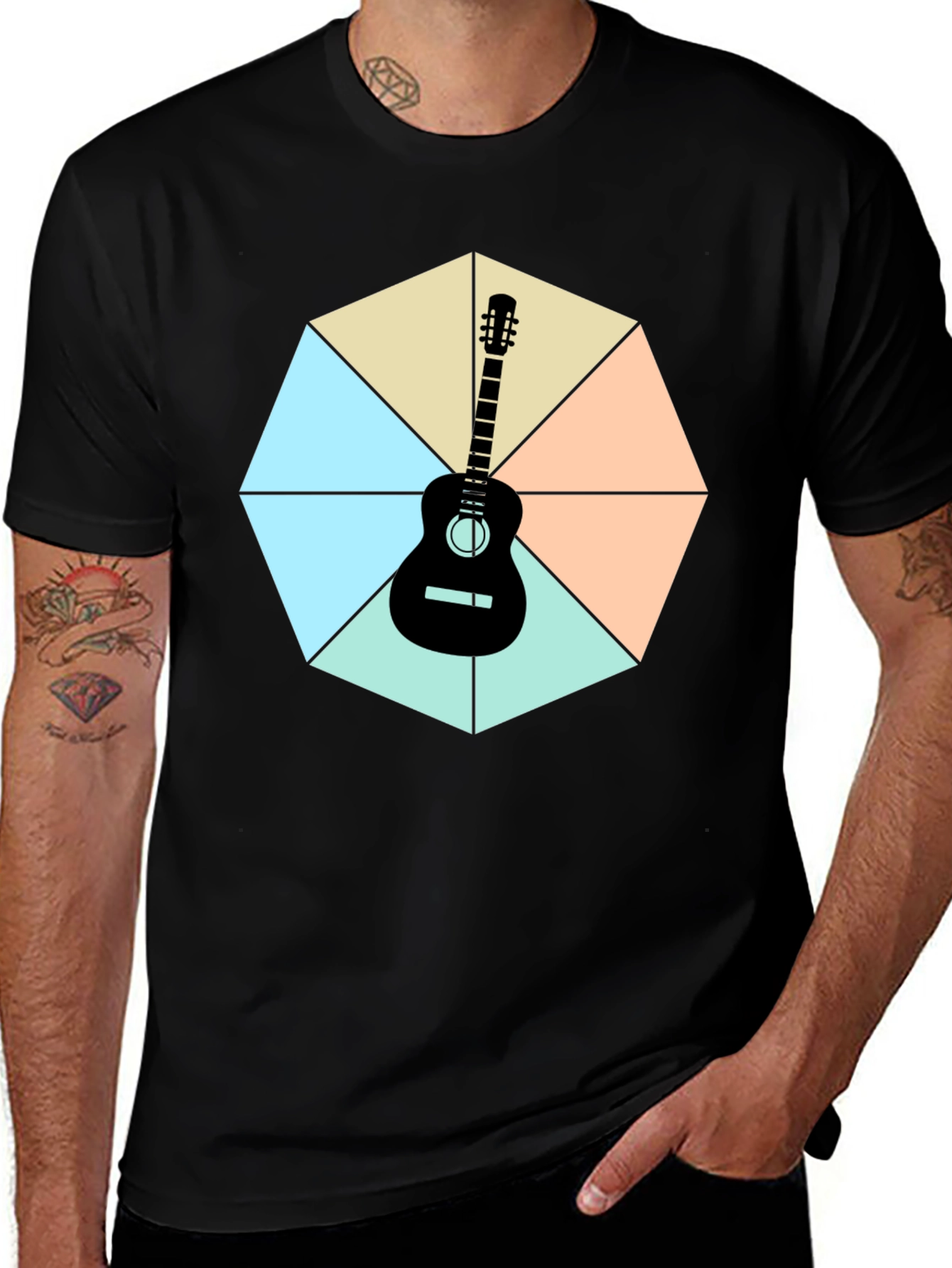 Black Guitar Geometric Graphic Tee main image
