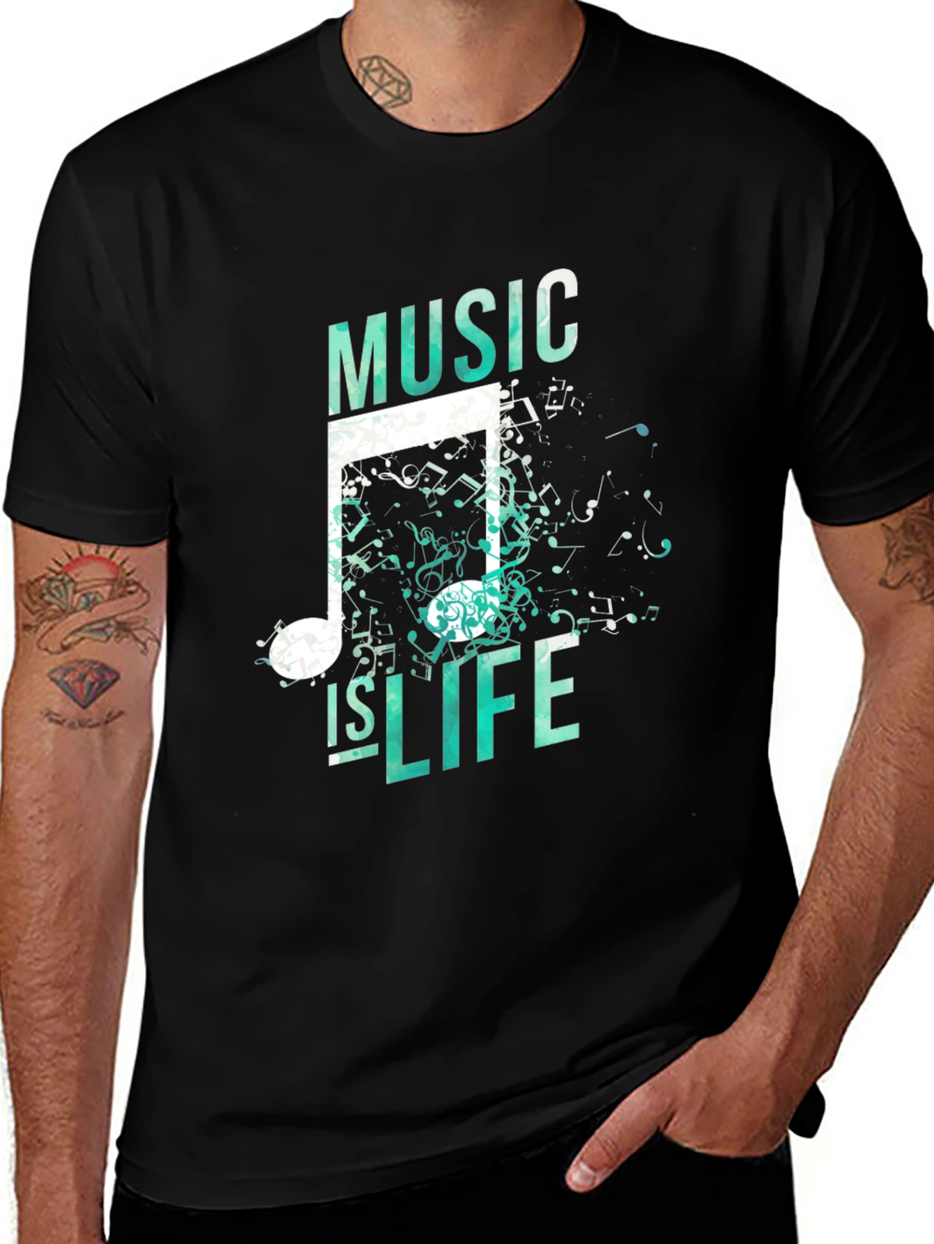 Variant 21 of Music is Life Graphic Tee - Men's Black T-Shirt