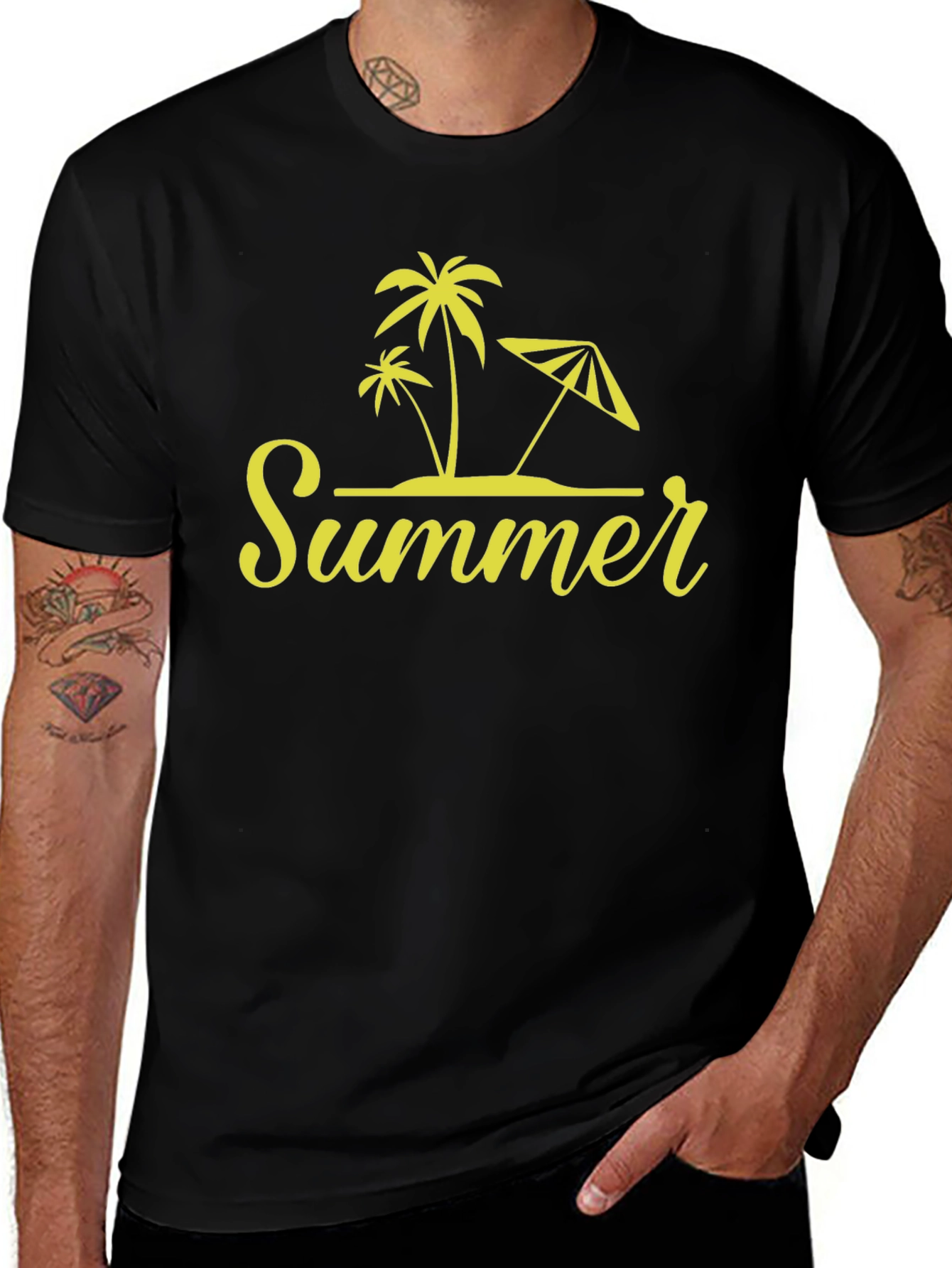 Variant 21 of Summer Vibes Black T-Shirt Palm Tree Design