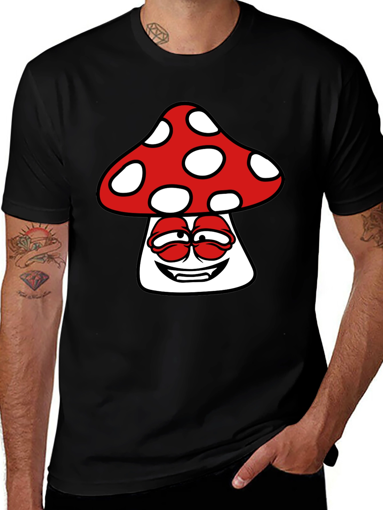 Variant 14 of Mushroom Graphic Print Men's Black T-Shirt