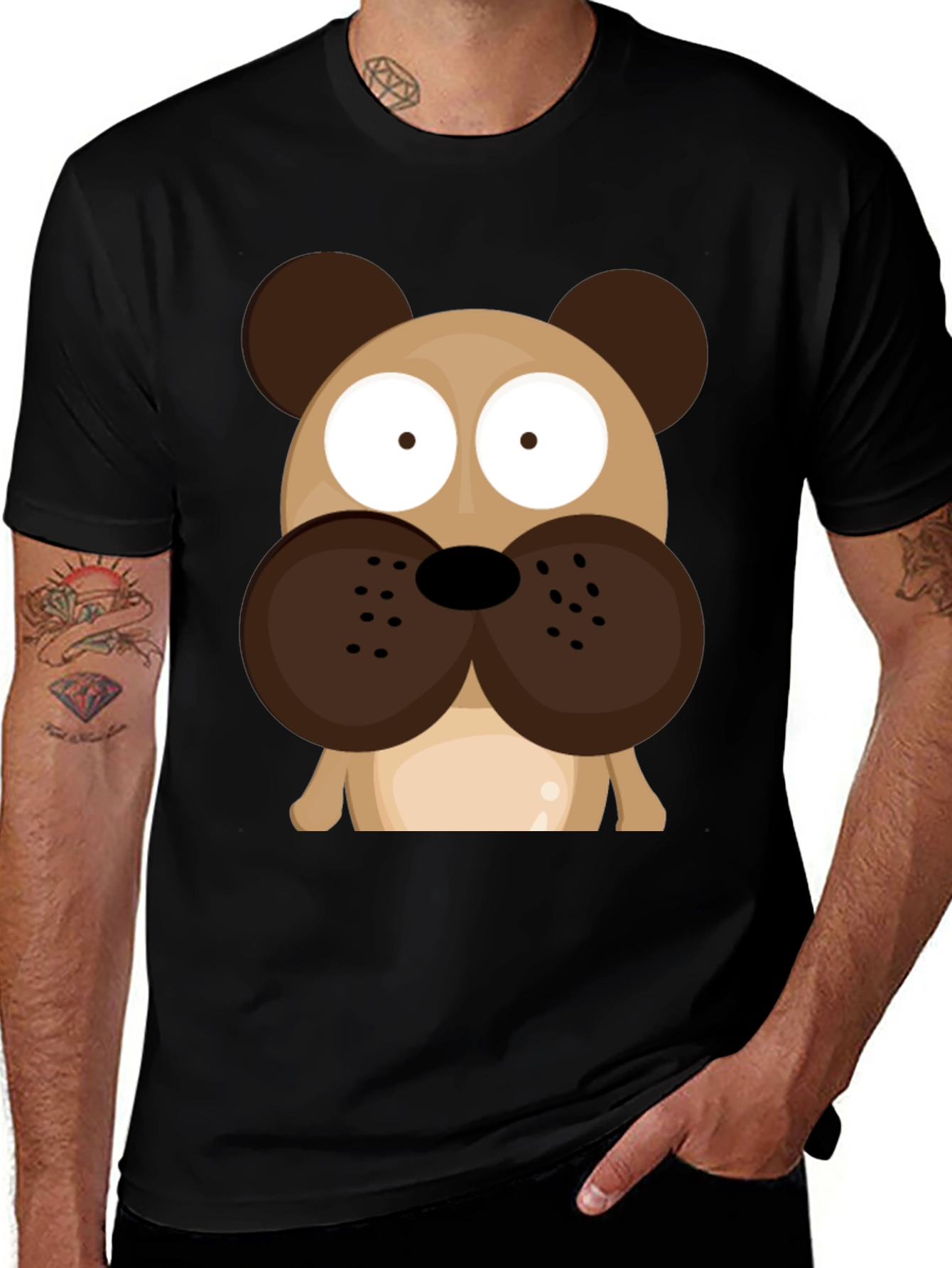 Cartoon Dog Graphic Tee - Black