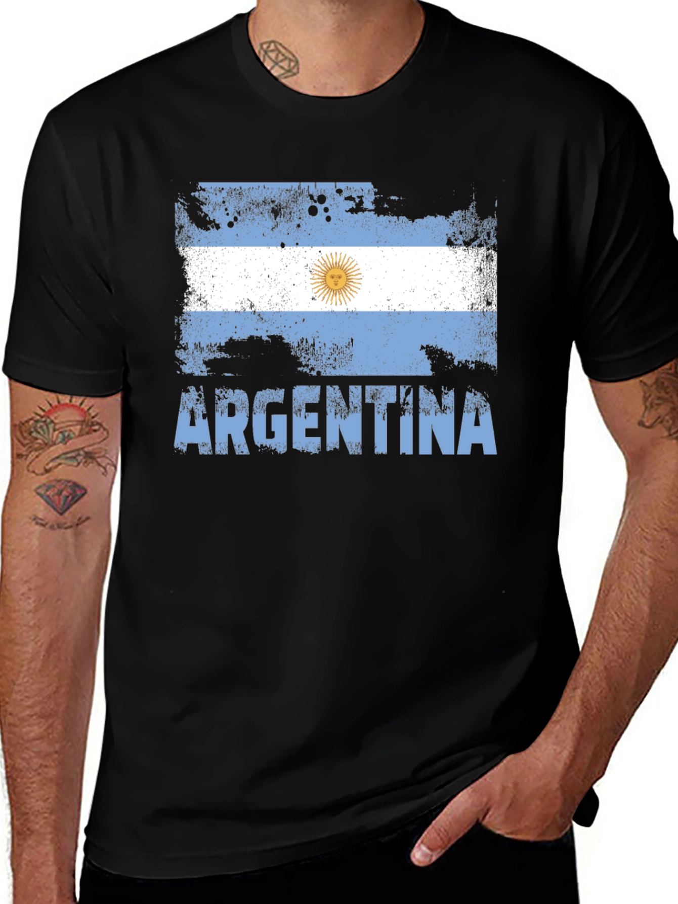 Black Argentina Flag T-Shirt - Distressed Design main image