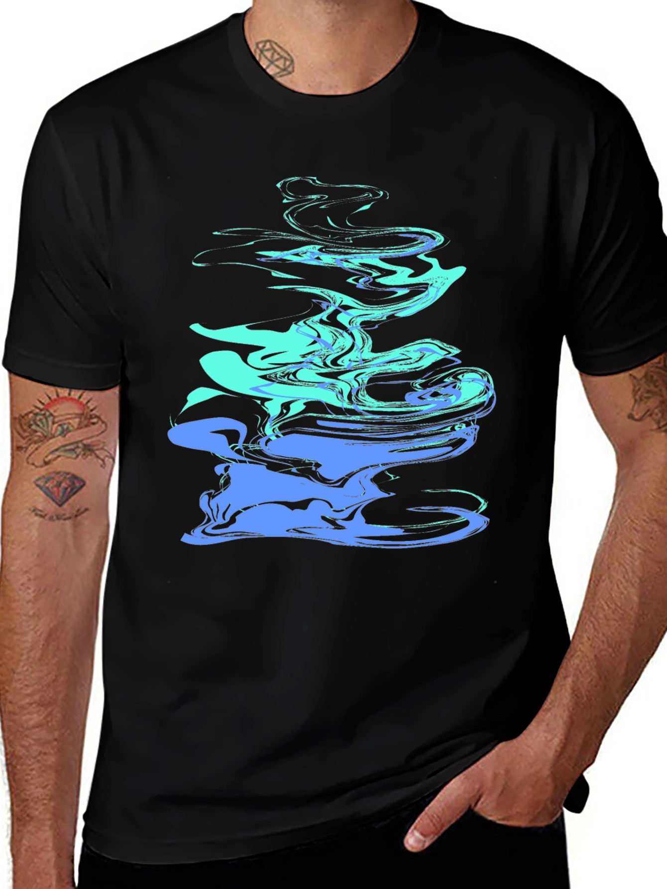 Variant 30 of Abstract Swirl Tee - Men's Black Graphic T-Shirt