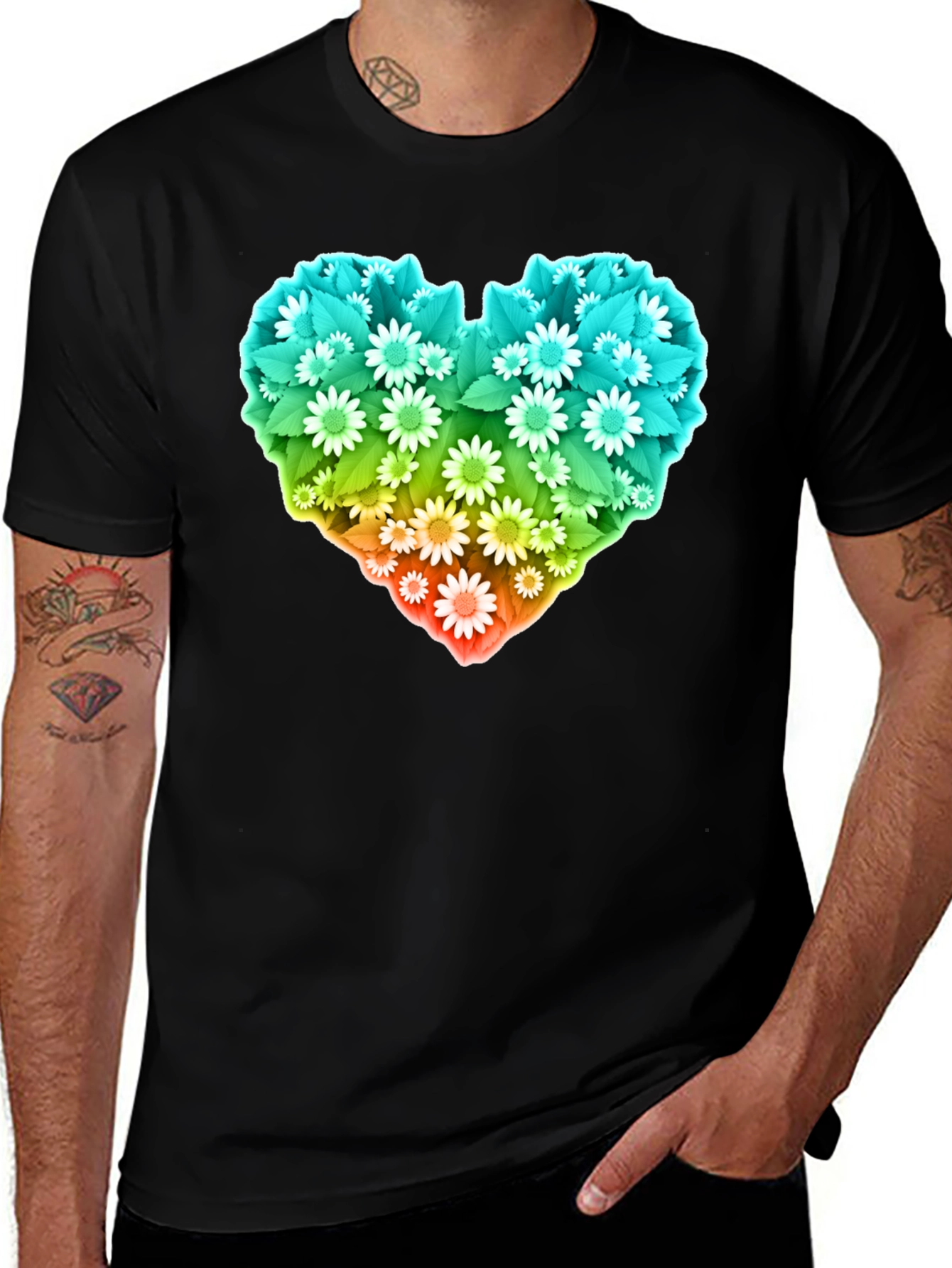 Variant 22 of Floral Heart Graphic T-Shirt - Black