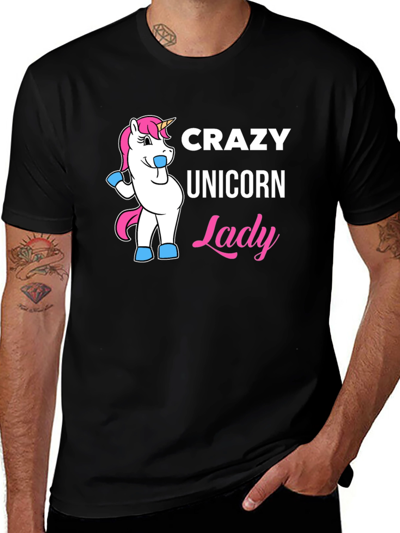 Variant 26 of Crazy Unicorn Lady T-Shirt - Black Graphic Tee