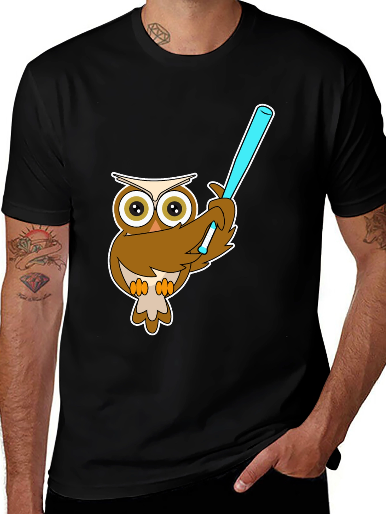 Variant 30 of Owl with Wand Graphic Tee - Black Cotton Blend