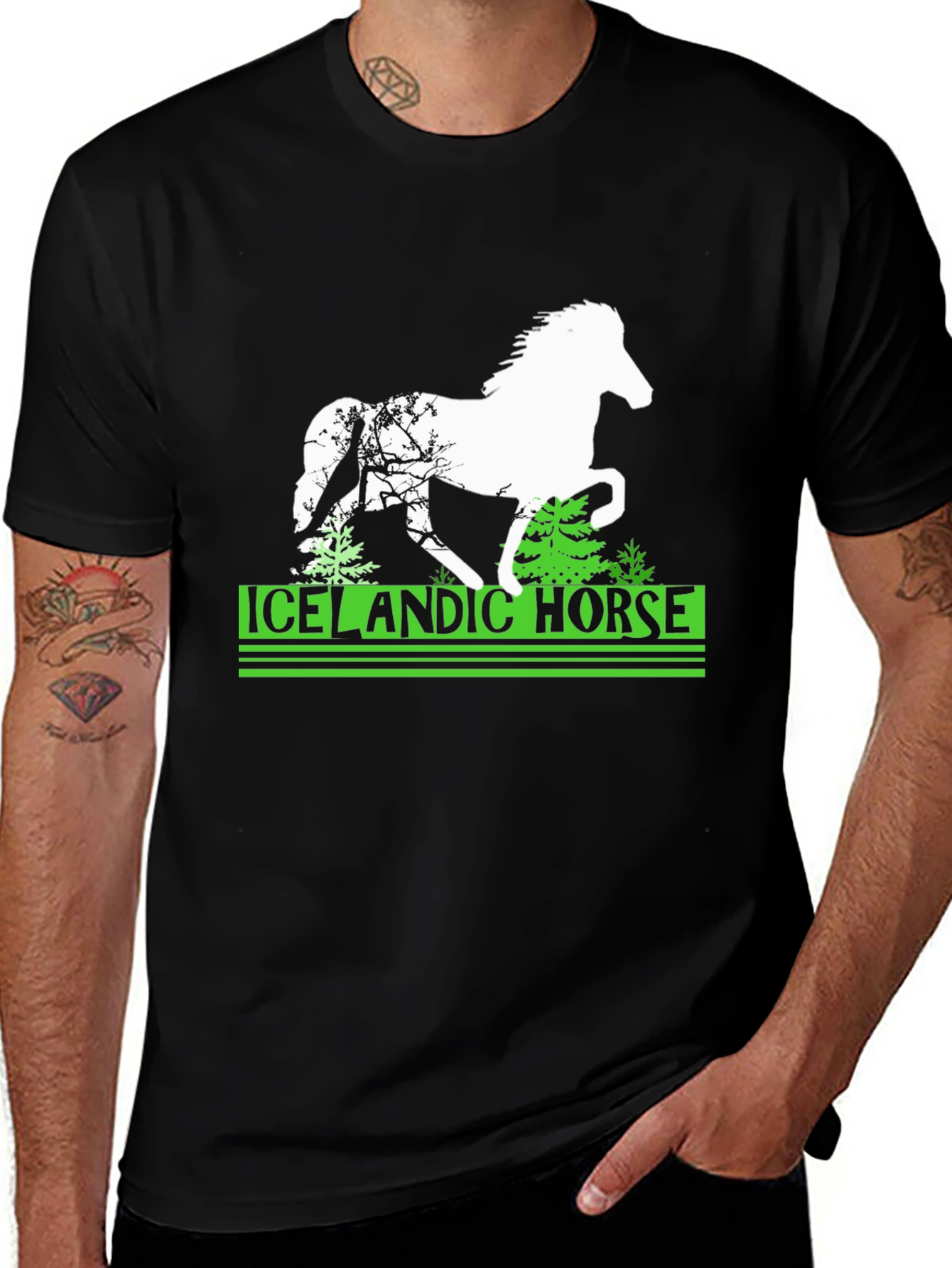 Variant 7 of Icelandic Horse Graphic Tee - Black Cotton T-Shirt