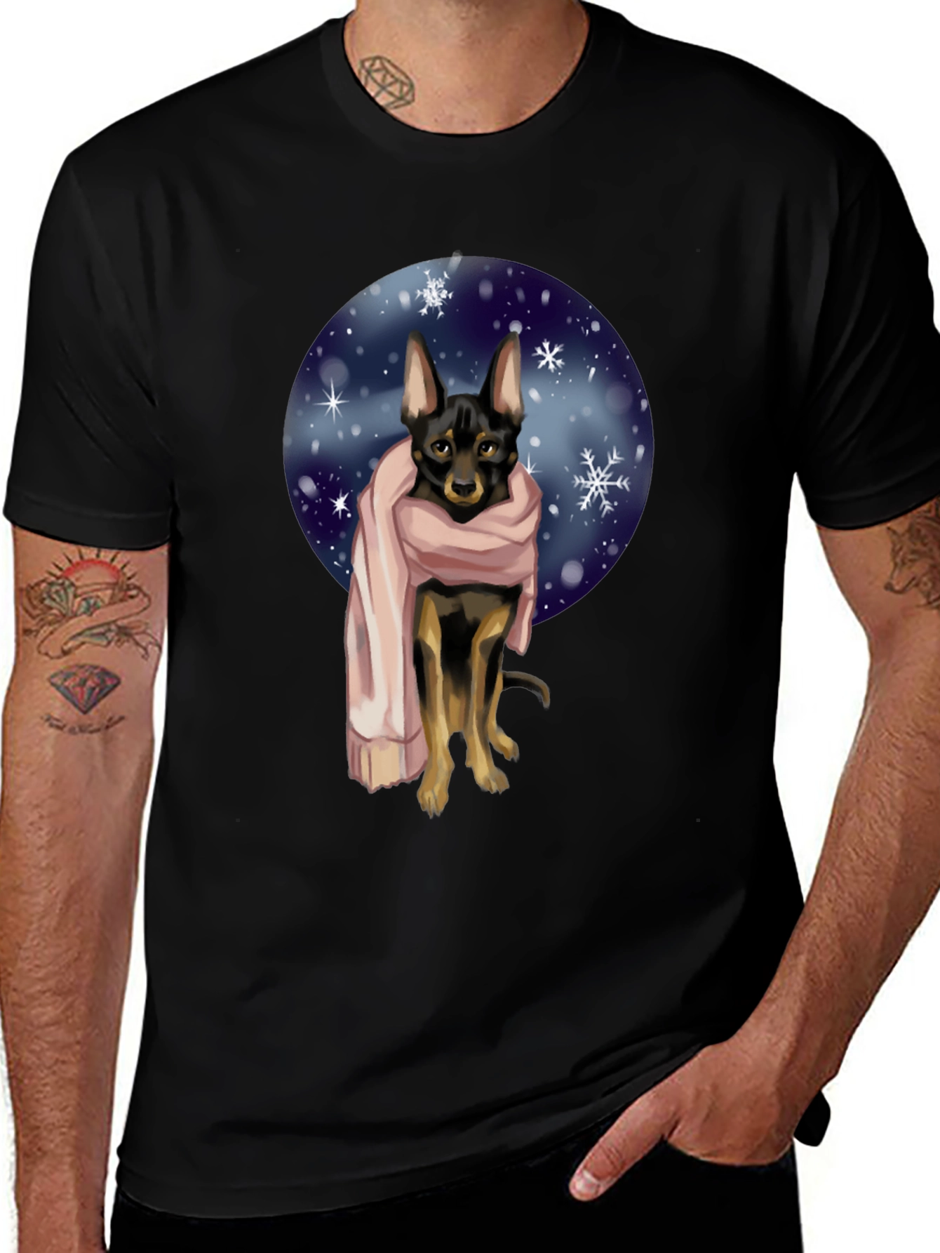 Variant 11 of Dog in Scarf Graphic Tee - Winter Style