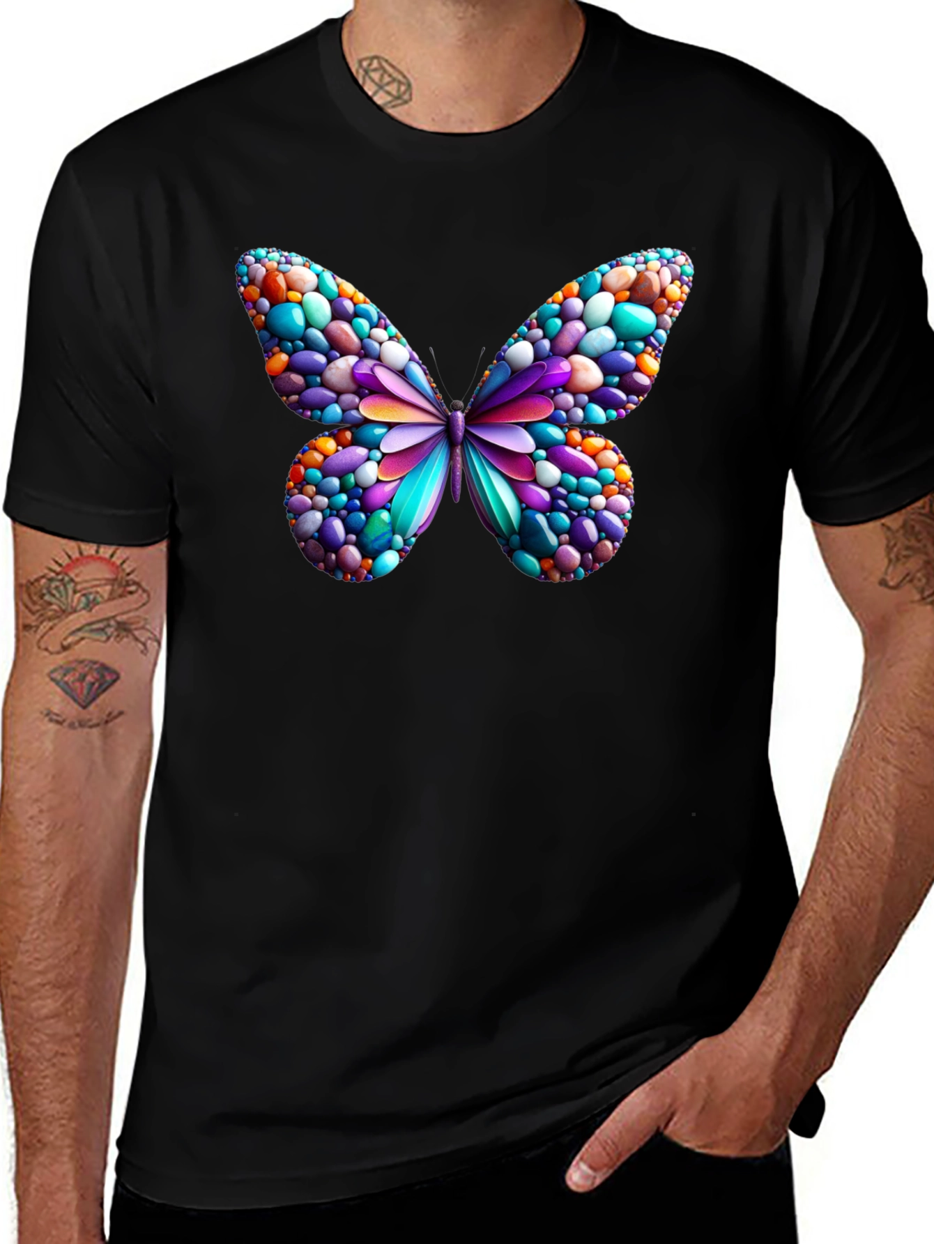 Variant 9 of Butterfly Pebble Art Black T-Shirt