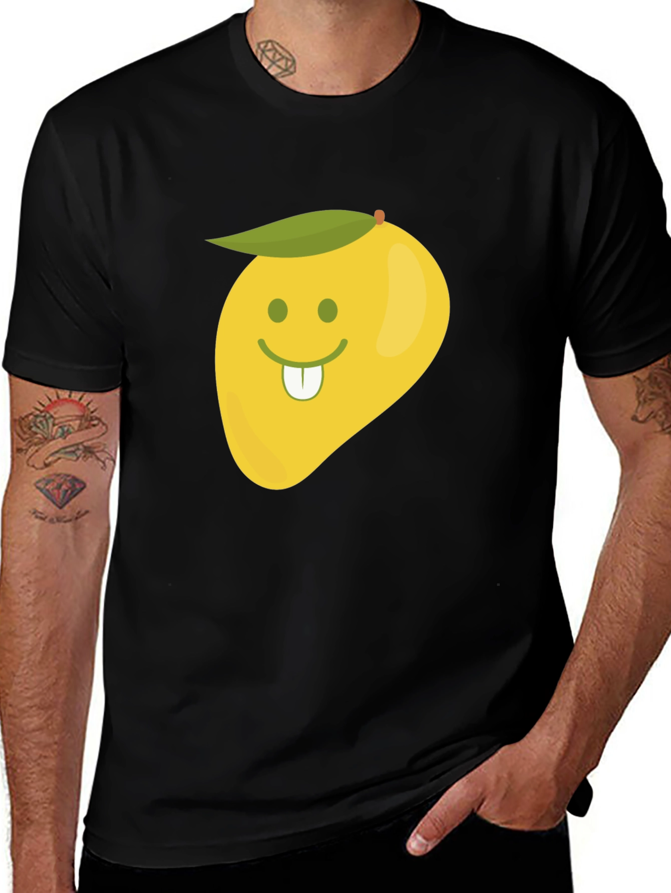 Variant 16 of Funny Mango Face Graphic Black T-Shirt