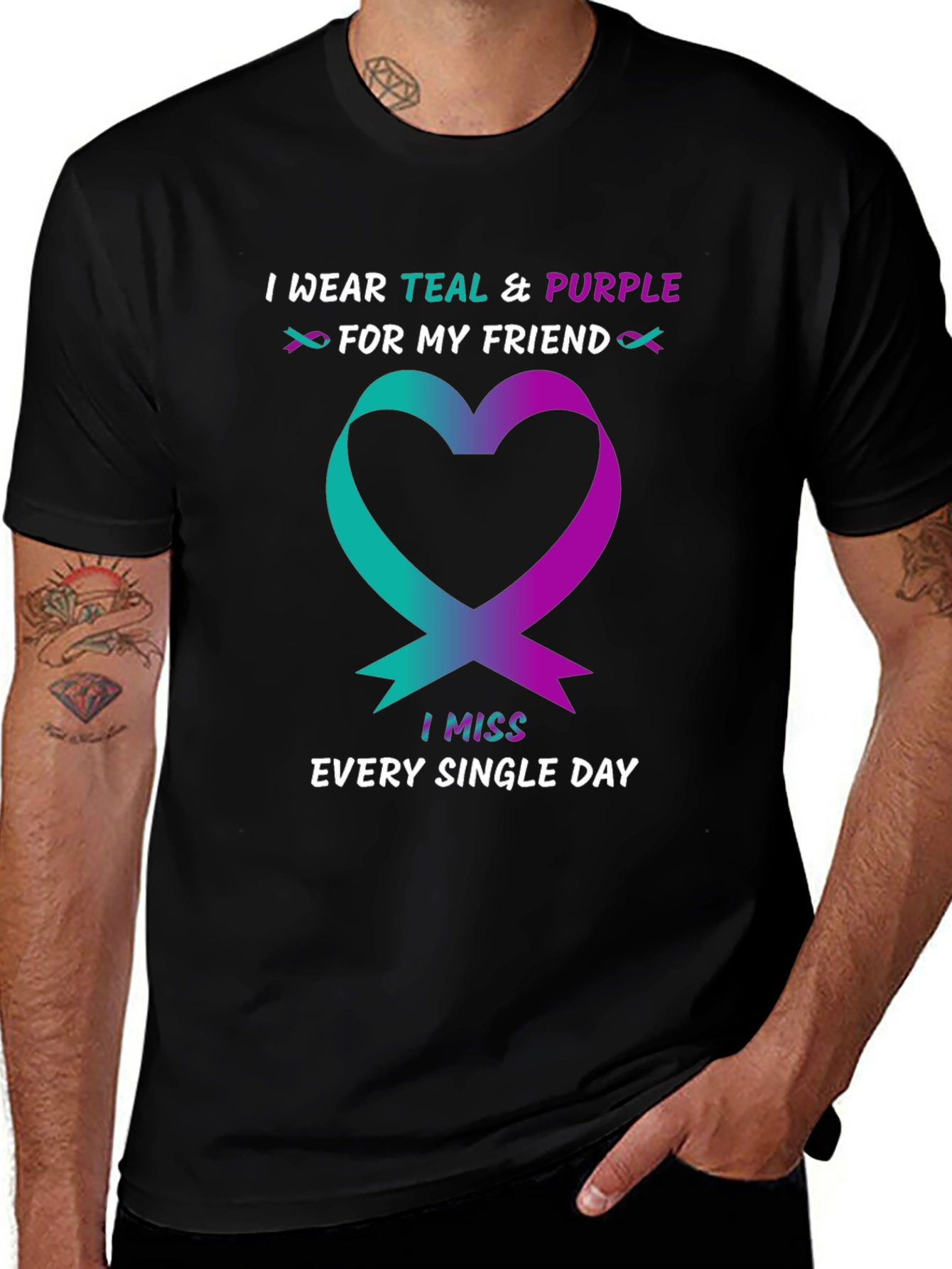 Variant 13 of Teal & Purple Heart Ribbon Awareness T-Shirt