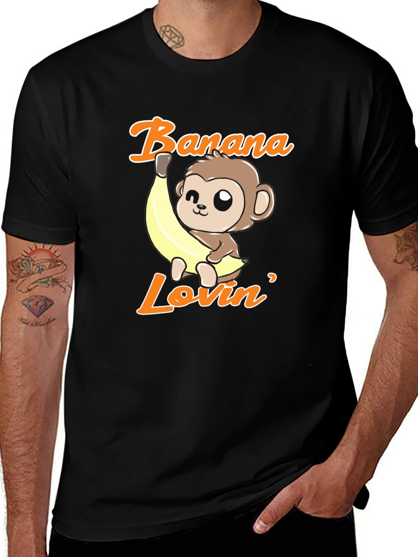 Black Banana Lovin' Monkey T-Shirt - Cute Cartoon Graphic Tee main image