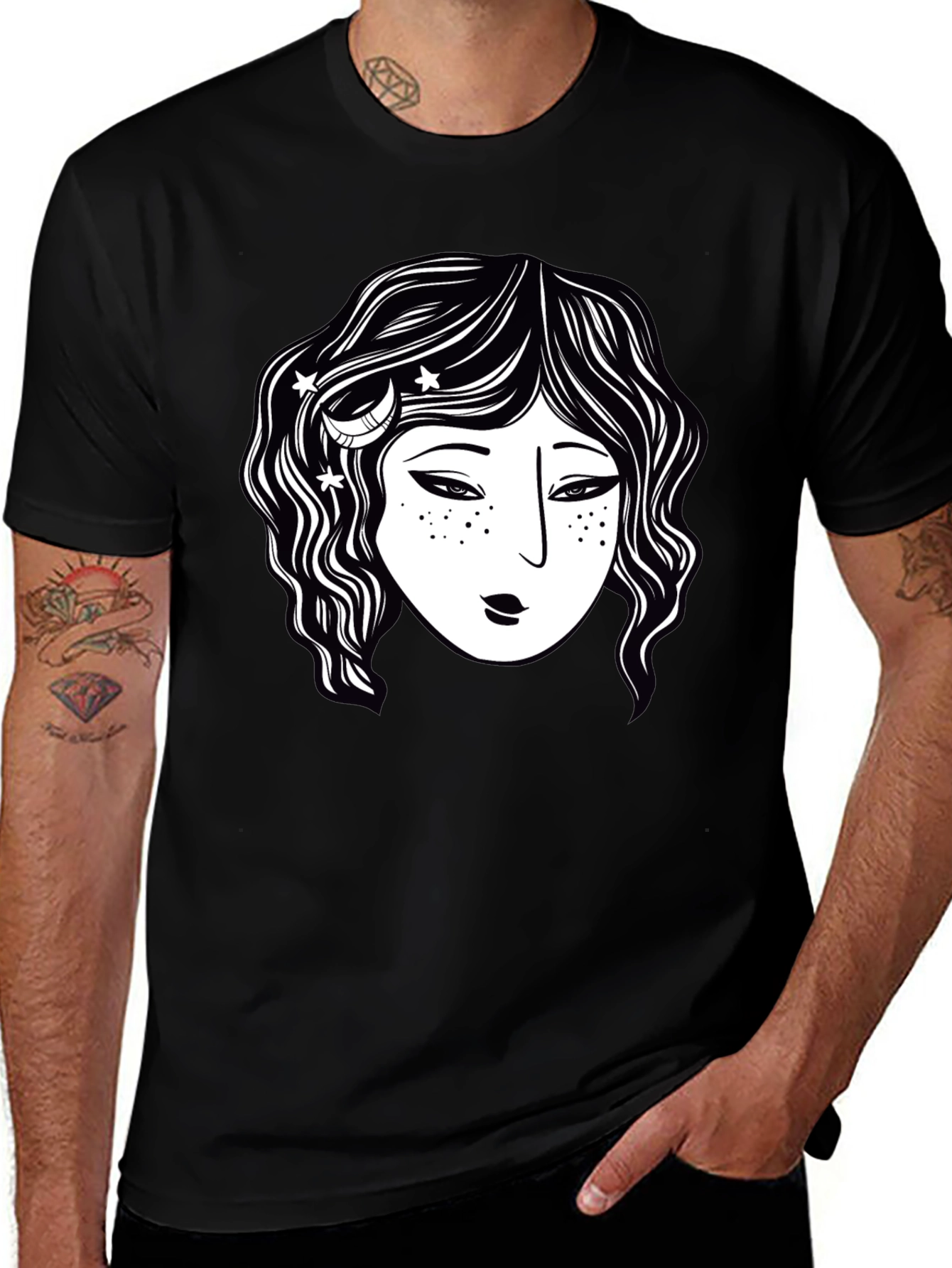 Variant 30 of Celestial Girl Graphic Black T-Shirt