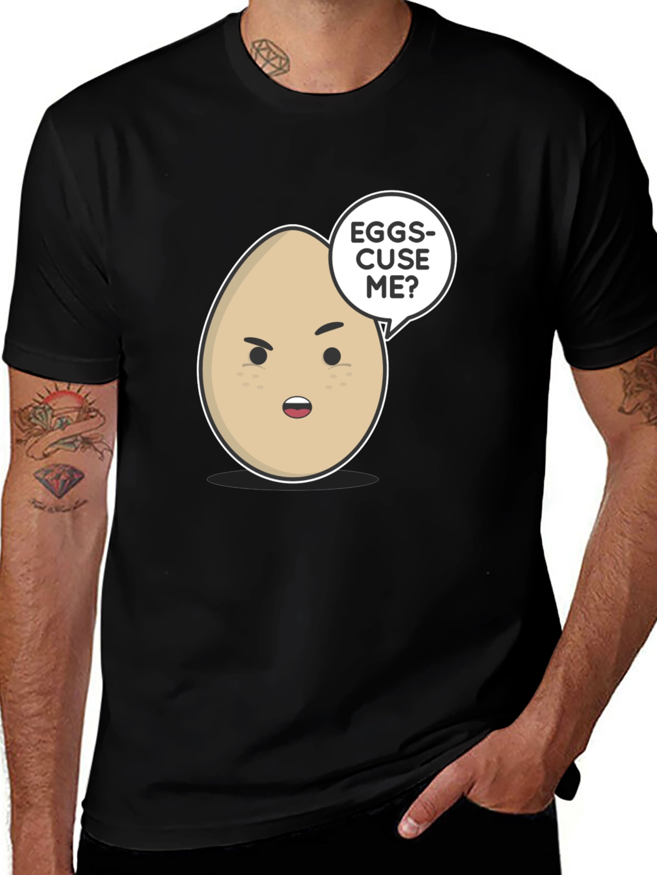 Variant 7 of Eggs-cuse Me? Graphic T-Shirt - Funny Egg Pun Tee