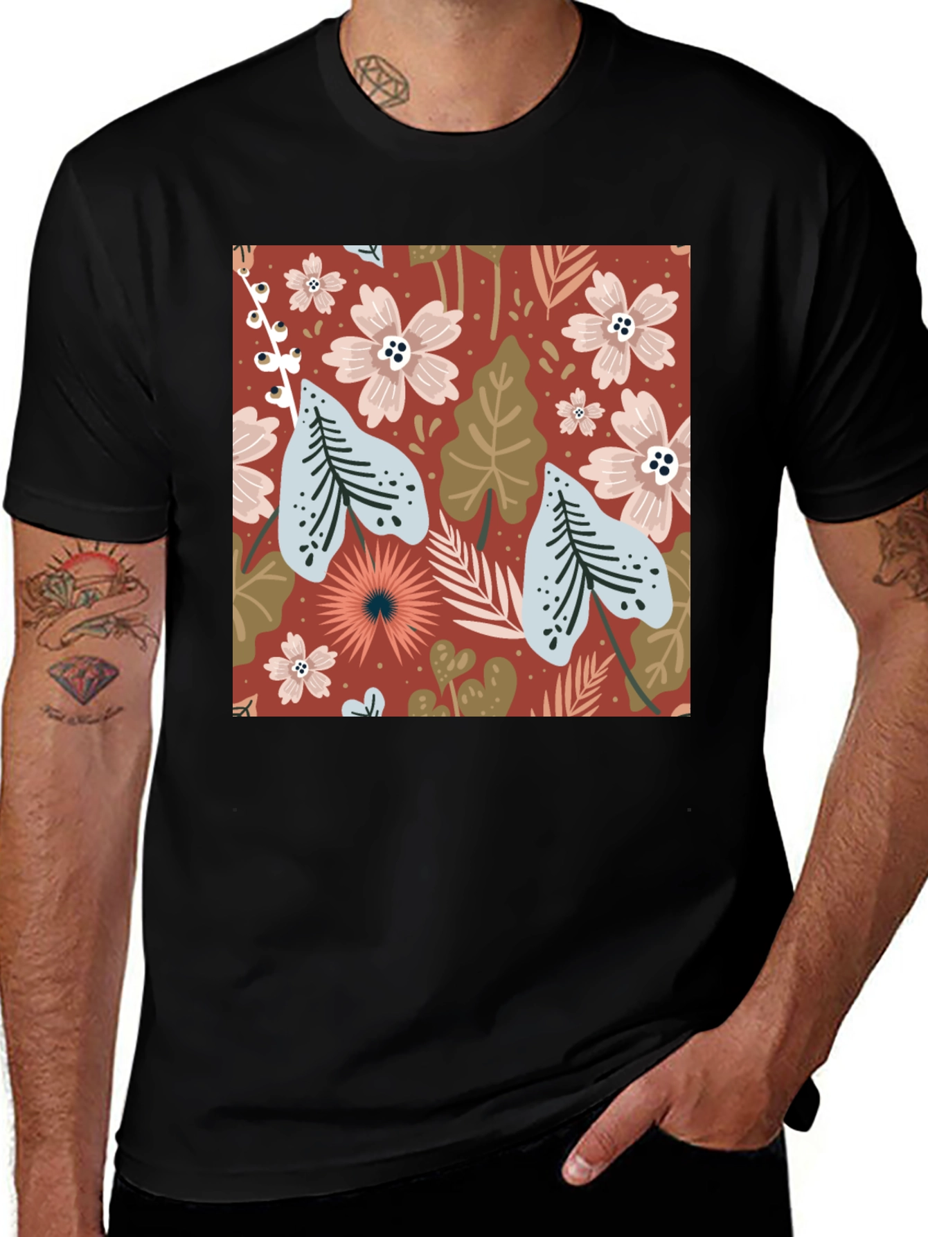 Variant 9 of Floral Print Black T-Shirt