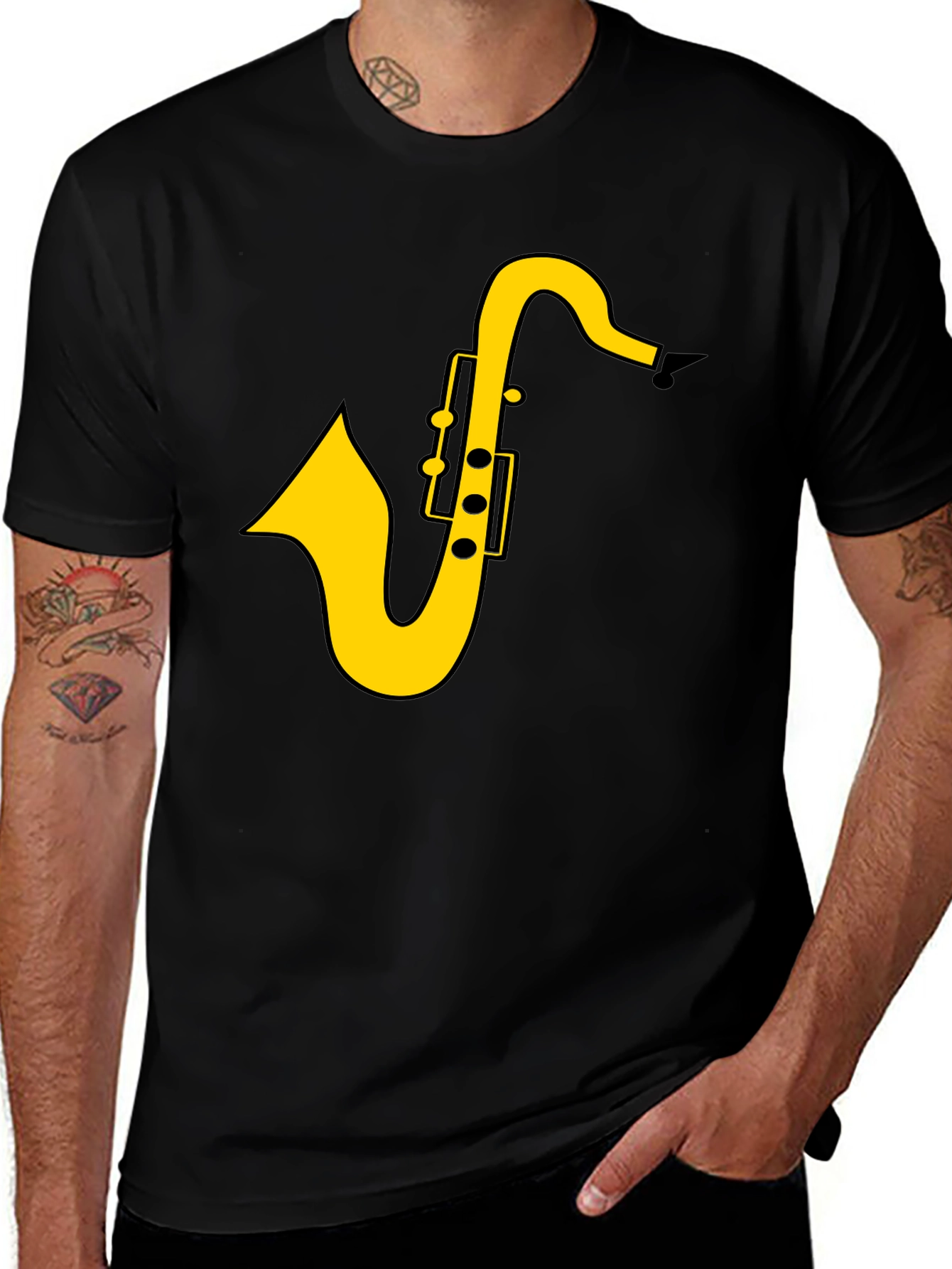 Variant 12 of Saxophone Graphic Tee - Black Cotton Shirt