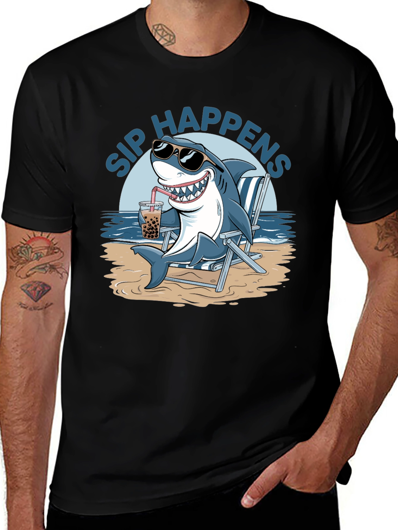 Variant 22 of Sip Happens Shark Boba Tea Graphic T-Shirt