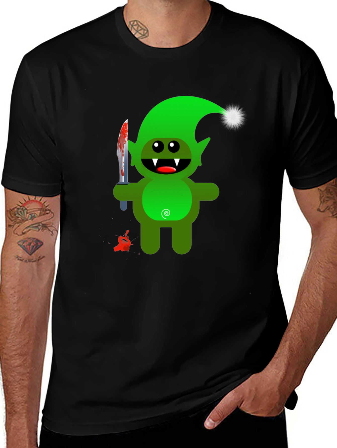 Variant 19 of Funny Killer Elf Cartoon Graphic Novelty Tee