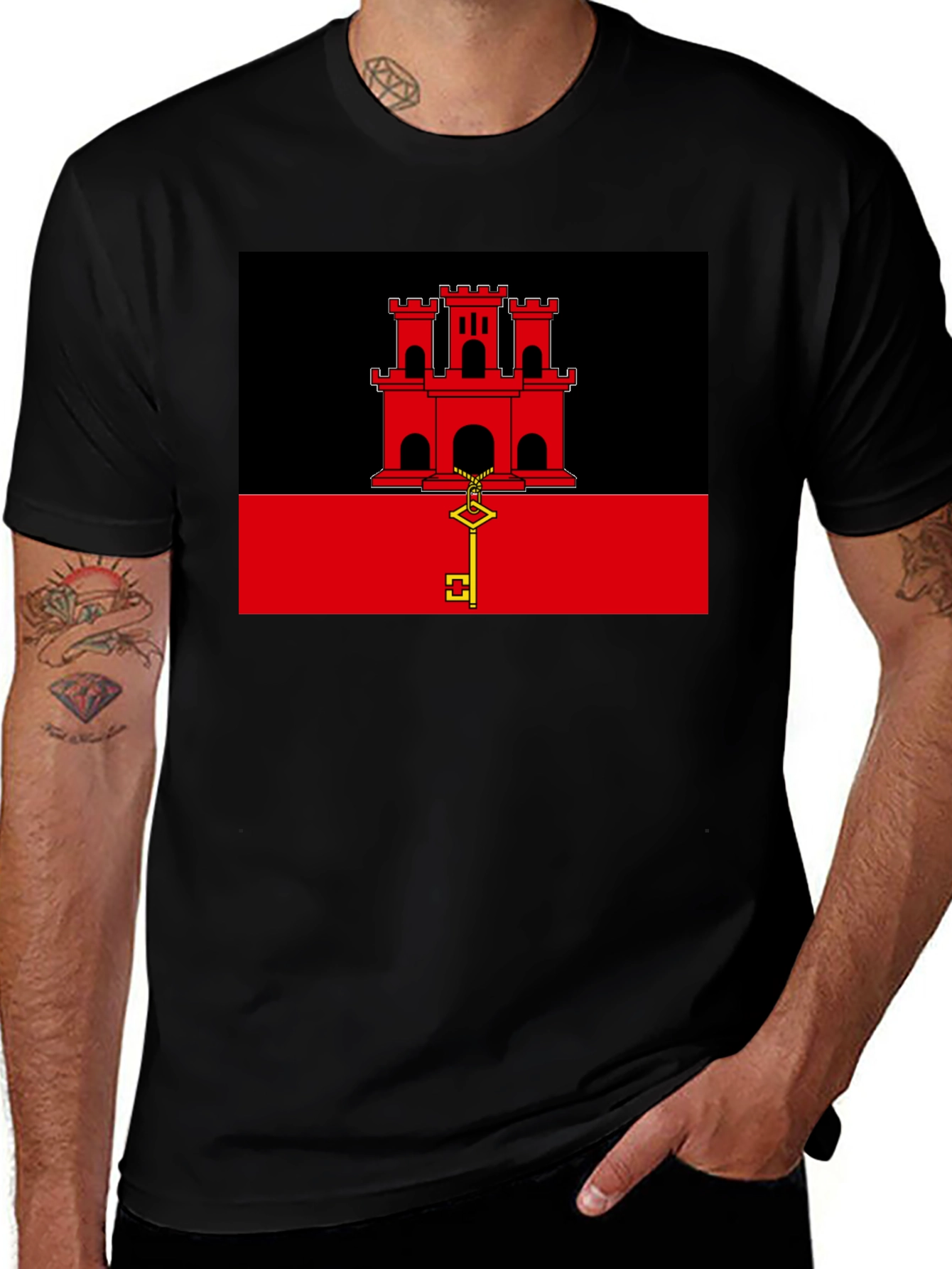 Gibraltar Flag T-Shirt - Black Crew Neck Tee