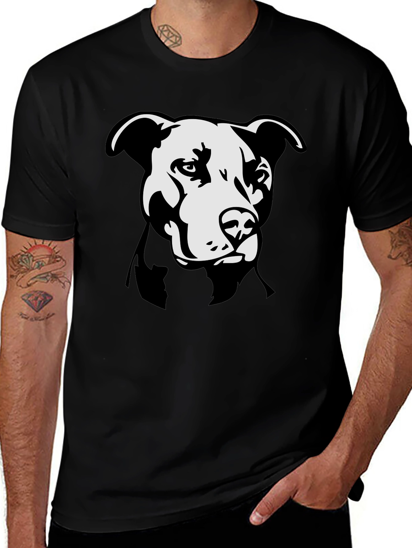 Variant 20 of Pitbull Dog Graphic T-Shirt - Black Crew Neck Tee