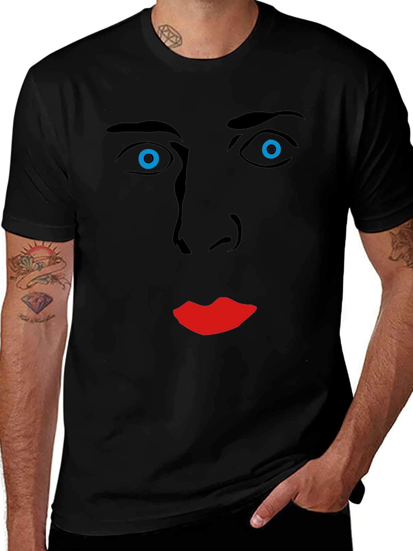 Black Nicolas Cage Face Graphic Tee - Soft Cotton Blend main image