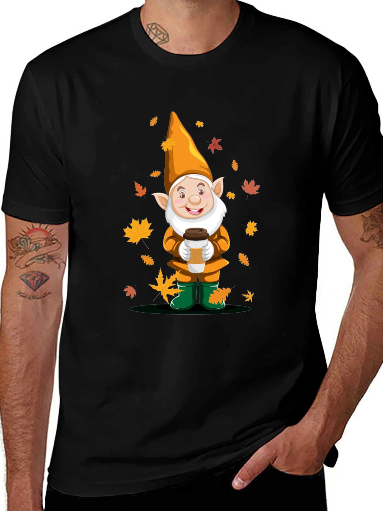 Variant 20 of Fall Gnome Coffee T-Shirt - Autumn Leaves Design