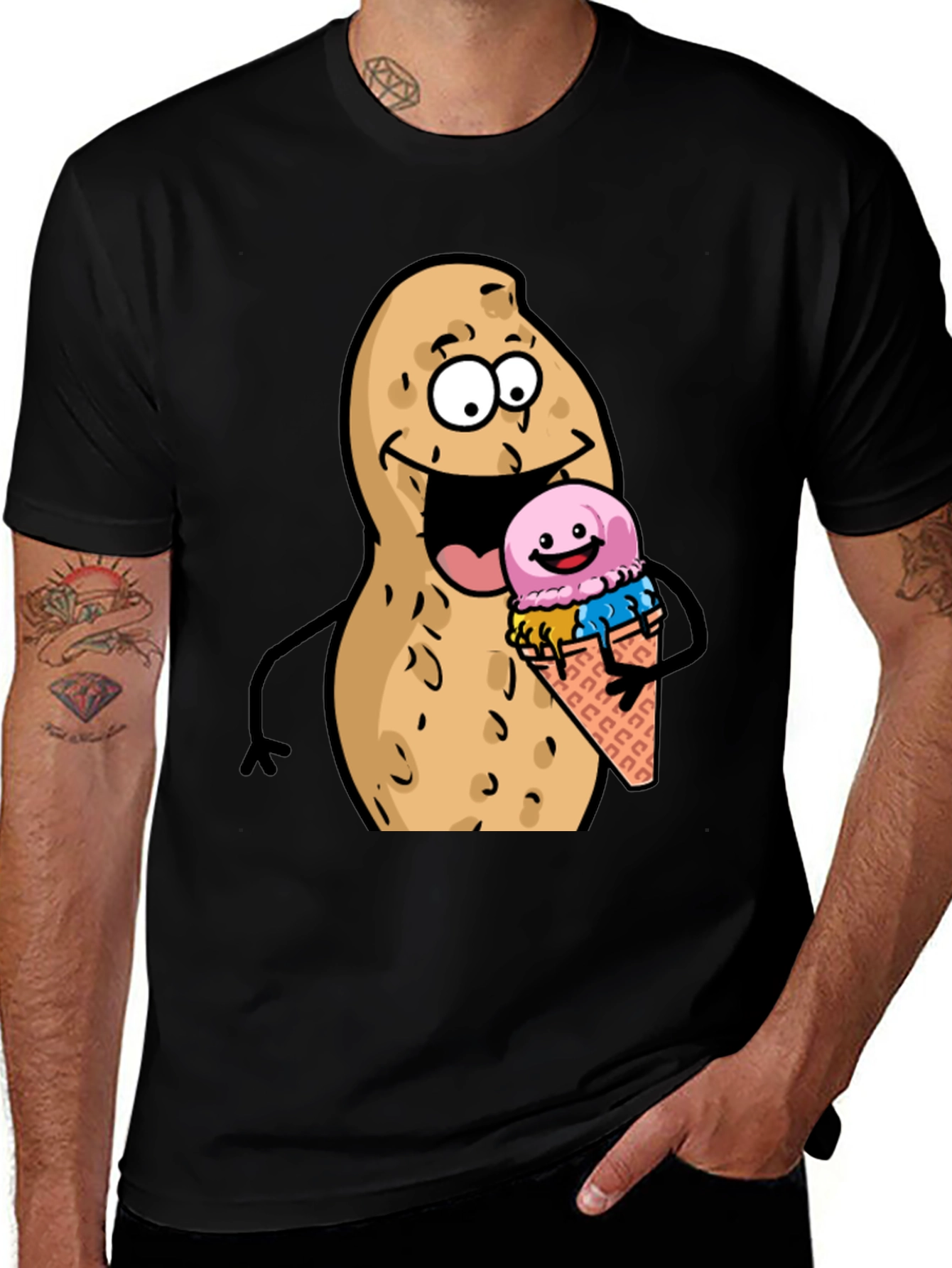 Black Funny Peanut Ice Cream Black T-Shirt main image
