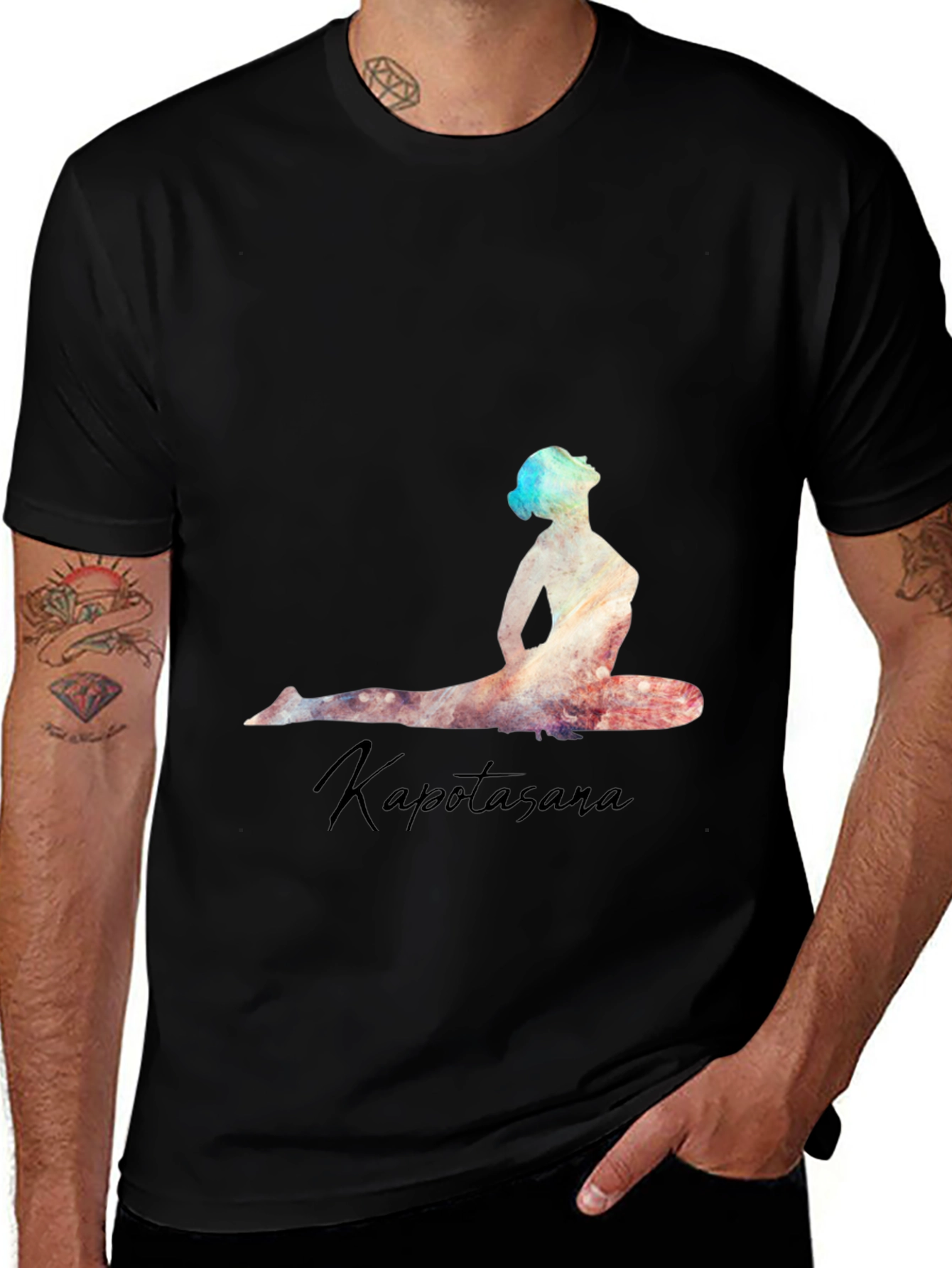 Kapotasana Yoga Pose Graphic Black T-Shirt