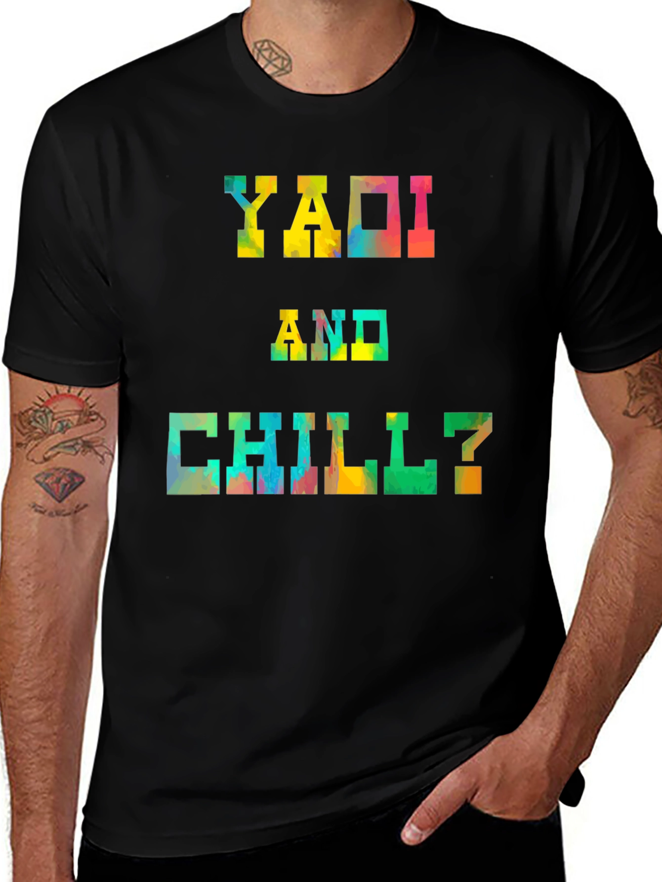 Variant 24 of Yaoi and Chill? Graphic Tee - Trendy Black T-Shirt