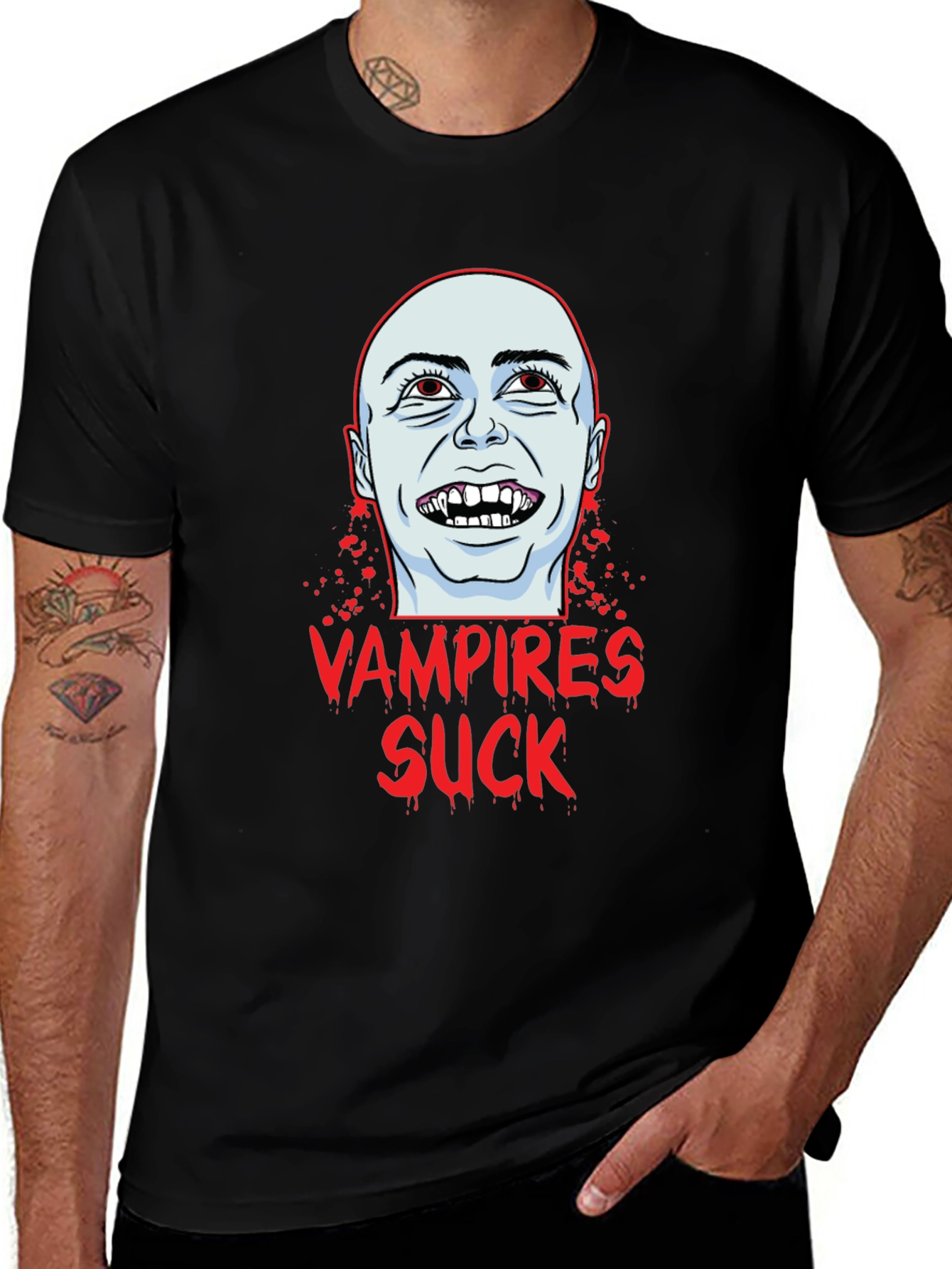 Variant 7 of Vampires Suck Graphic T-Shirt - Black Cotton Tee