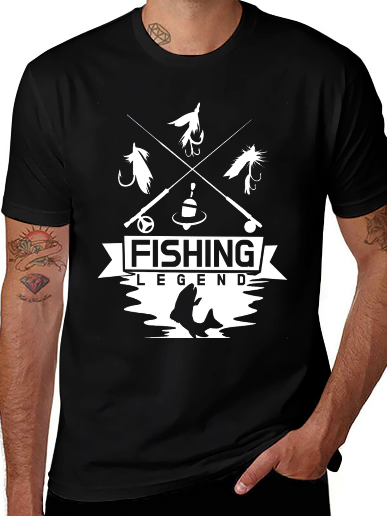 Variant 20 of Fishing Legend Graphic T-Shirt - Black Cotton Tee