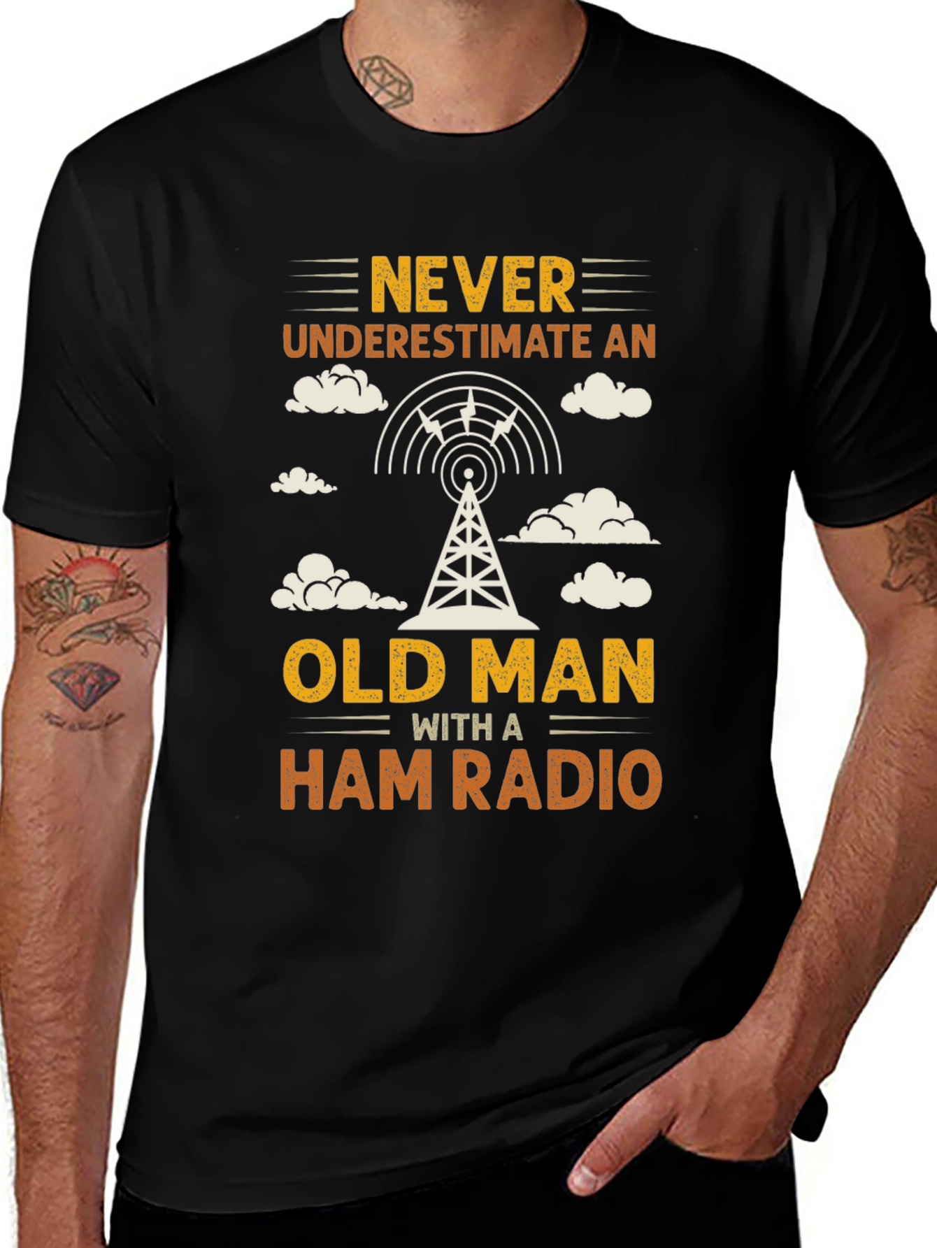 Black Never Underestimate an Old Man with a Ham Radio T-Shirt main image