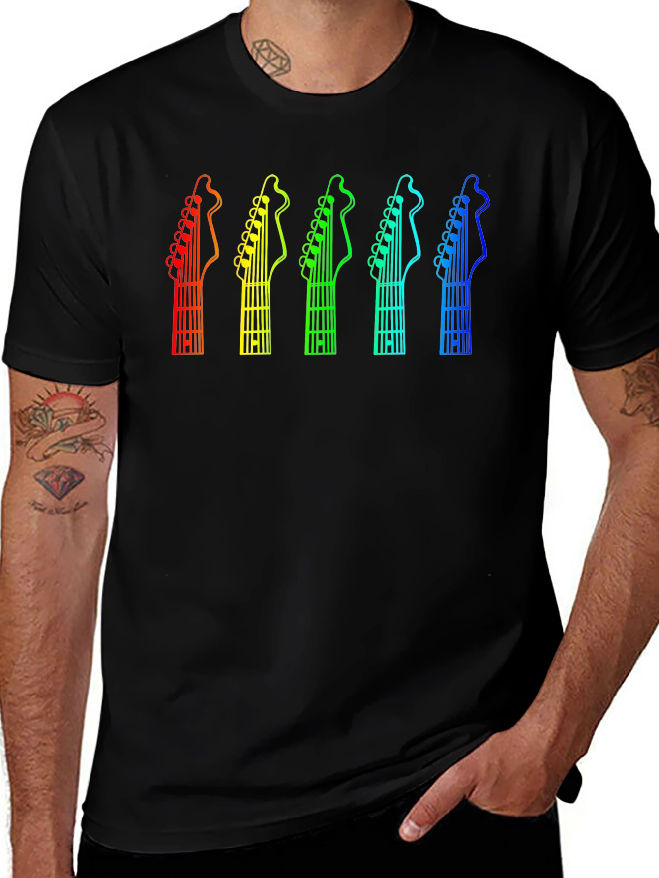 Black Rainbow Guitar Headstock T-Shirt - Music Lover Tee main image