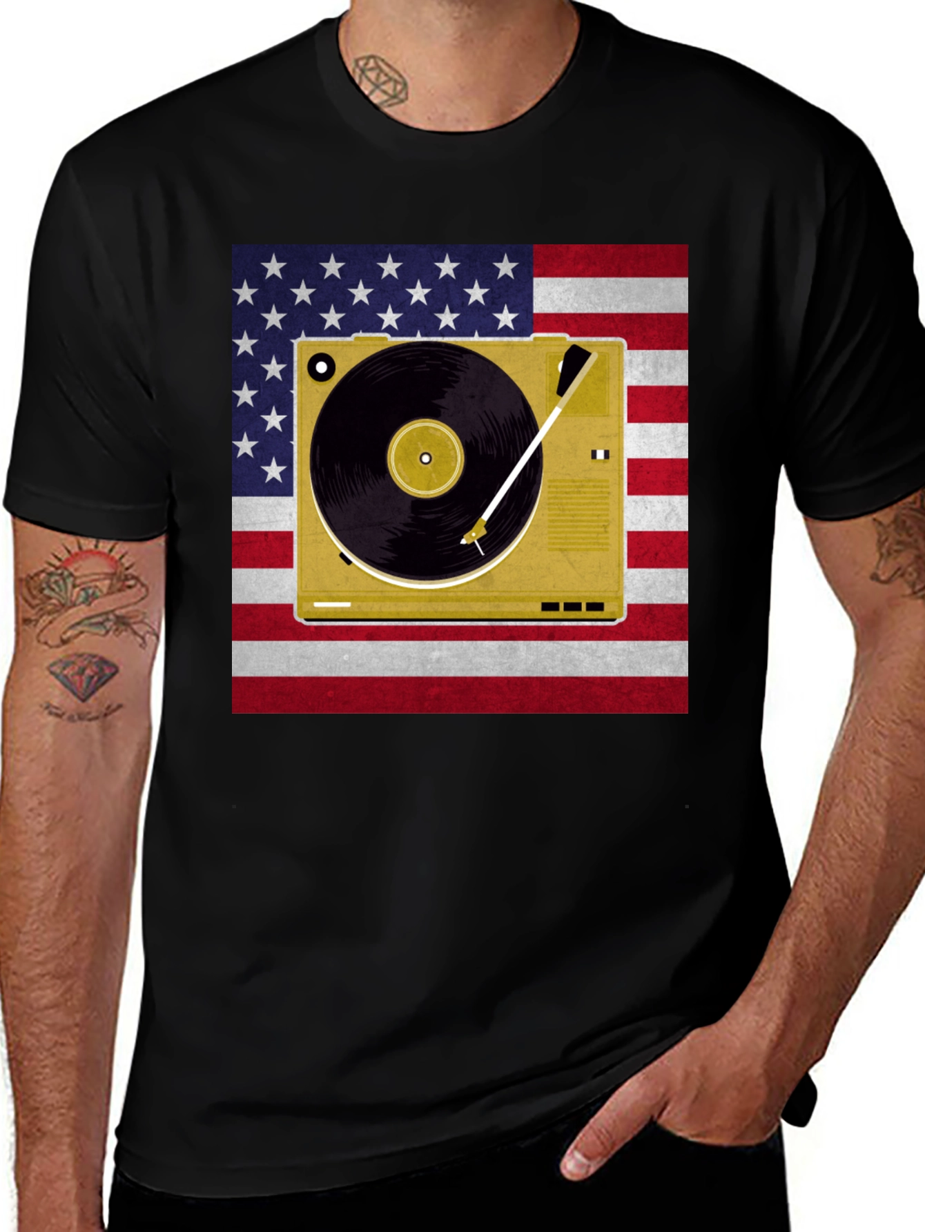 Variant 21 of Patriotic Turntable T-Shirt - American Flag Design