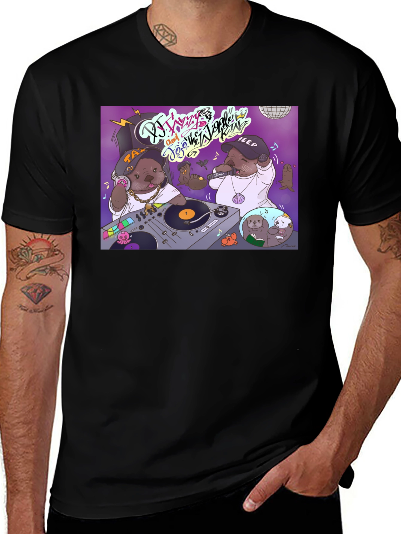 Black DJ Otter Hip Hop Graphic T-Shirt main image
