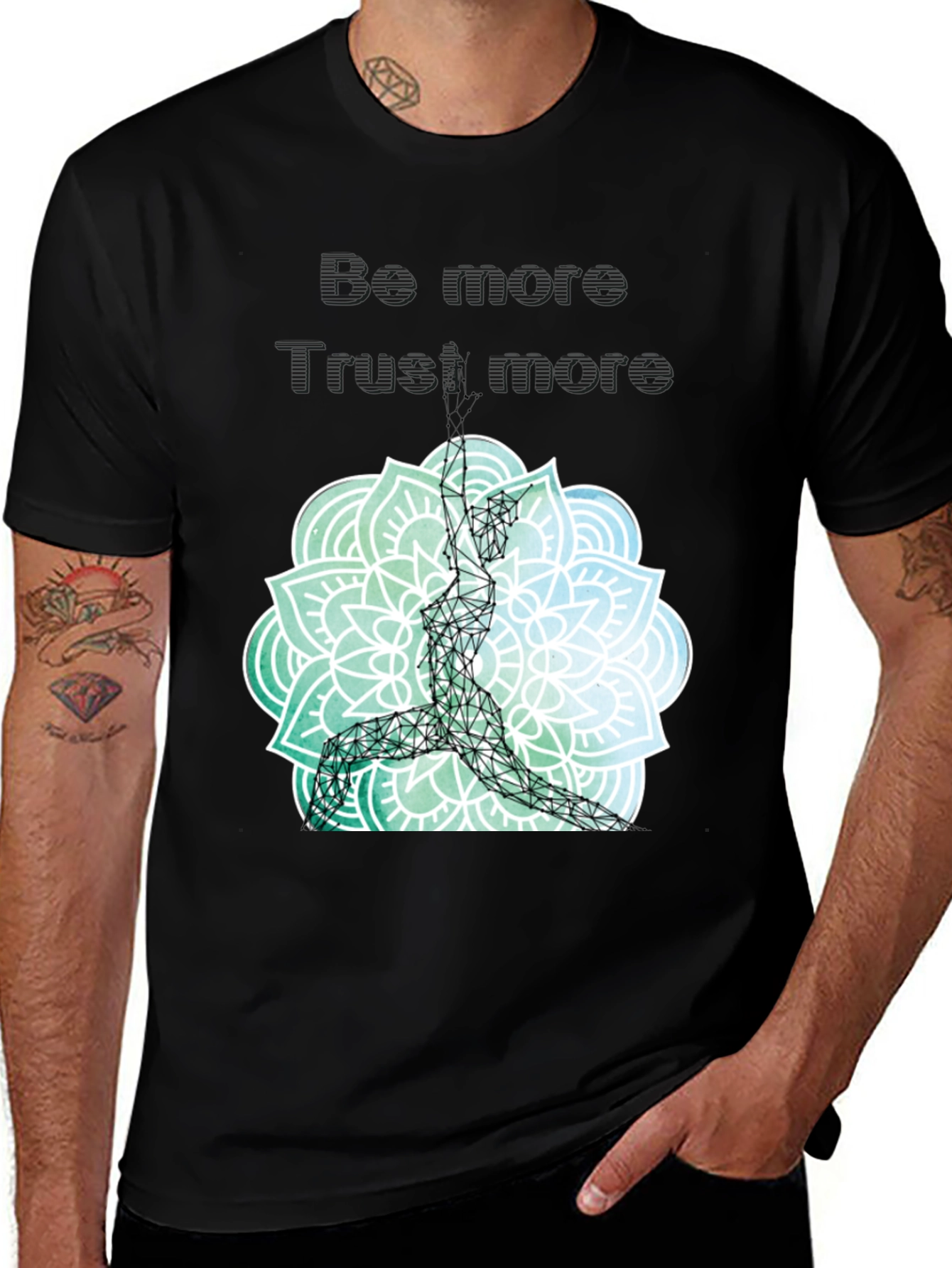 Variant 9 of Geometric Yoga Pose Mandala Graphic Tee - Black