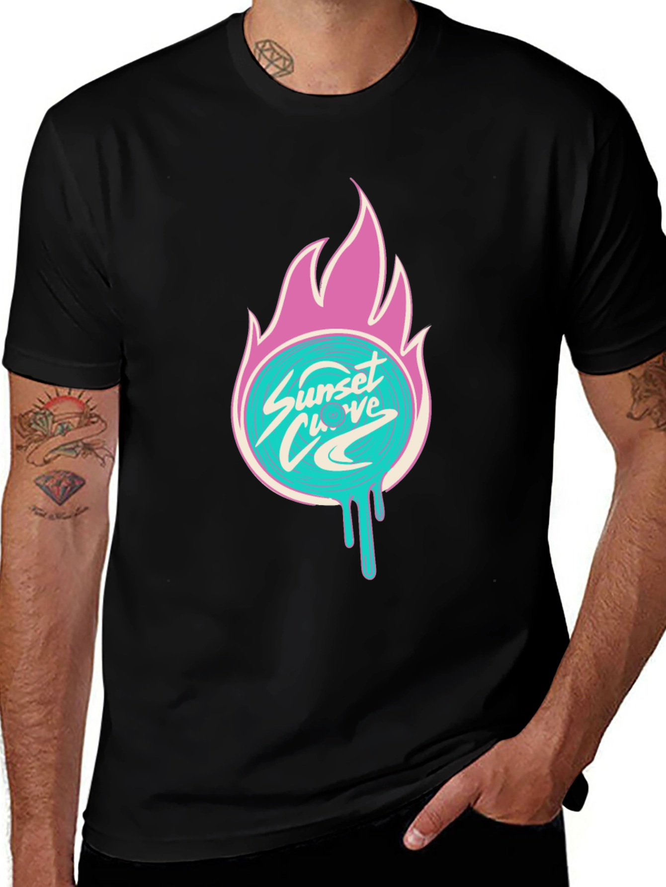 Variant 19 of Sunset Curve Flame Graphic Tee - Black Cotton Blend