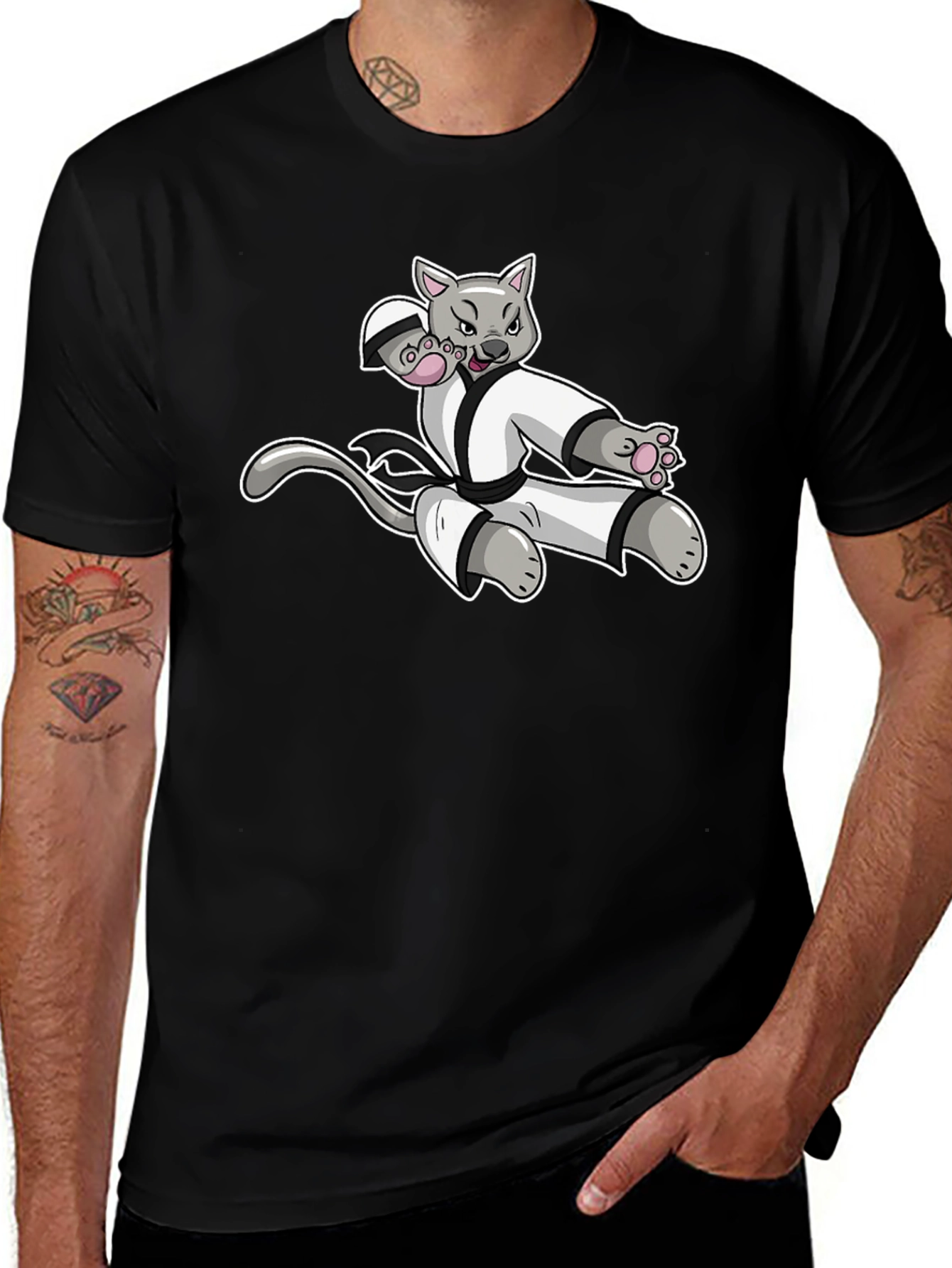 Variant 13 of Karate Cat Black T-Shirt