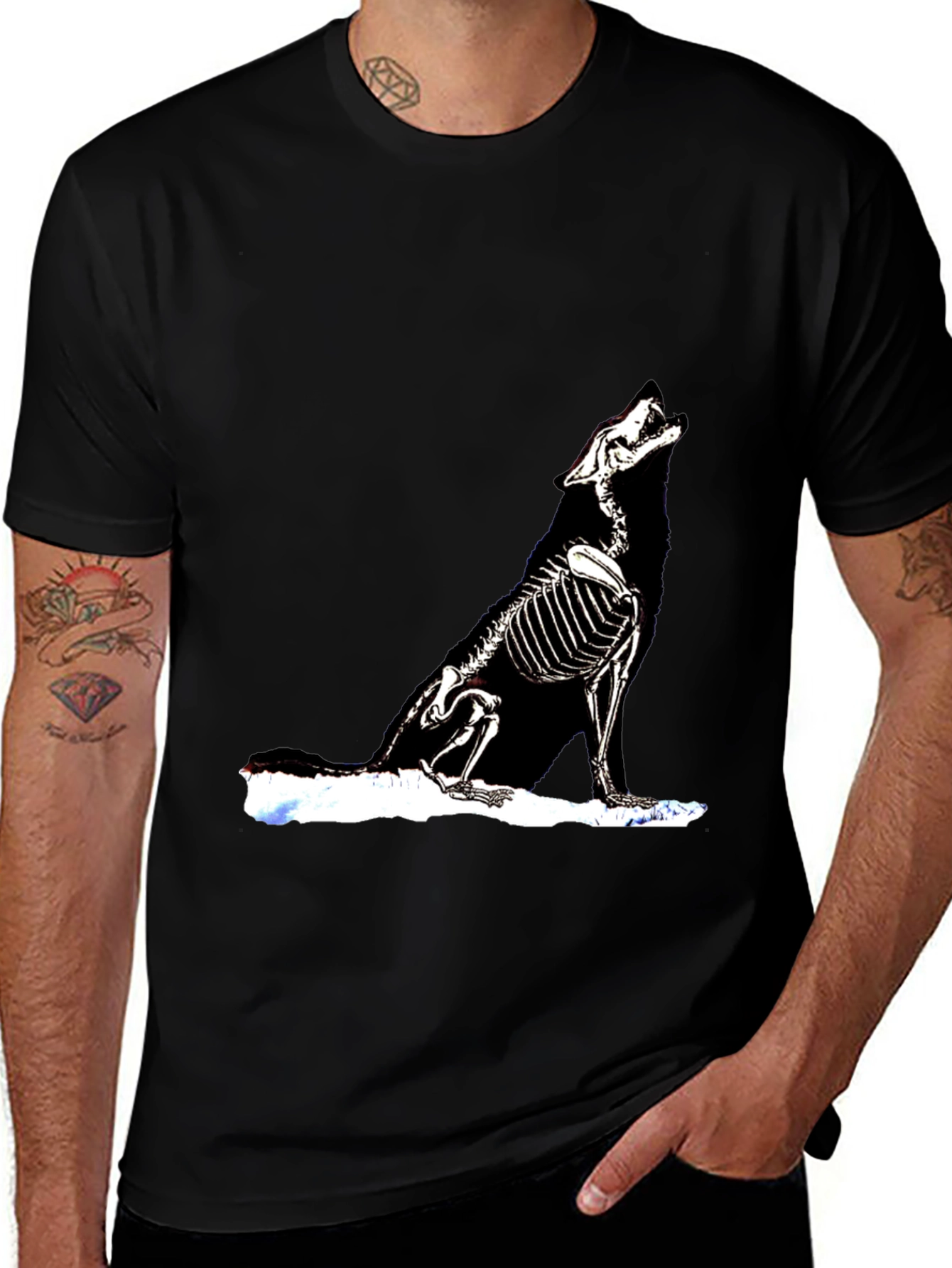 Skeleton Wolf Graphic T-Shirt - Black, Unique Design