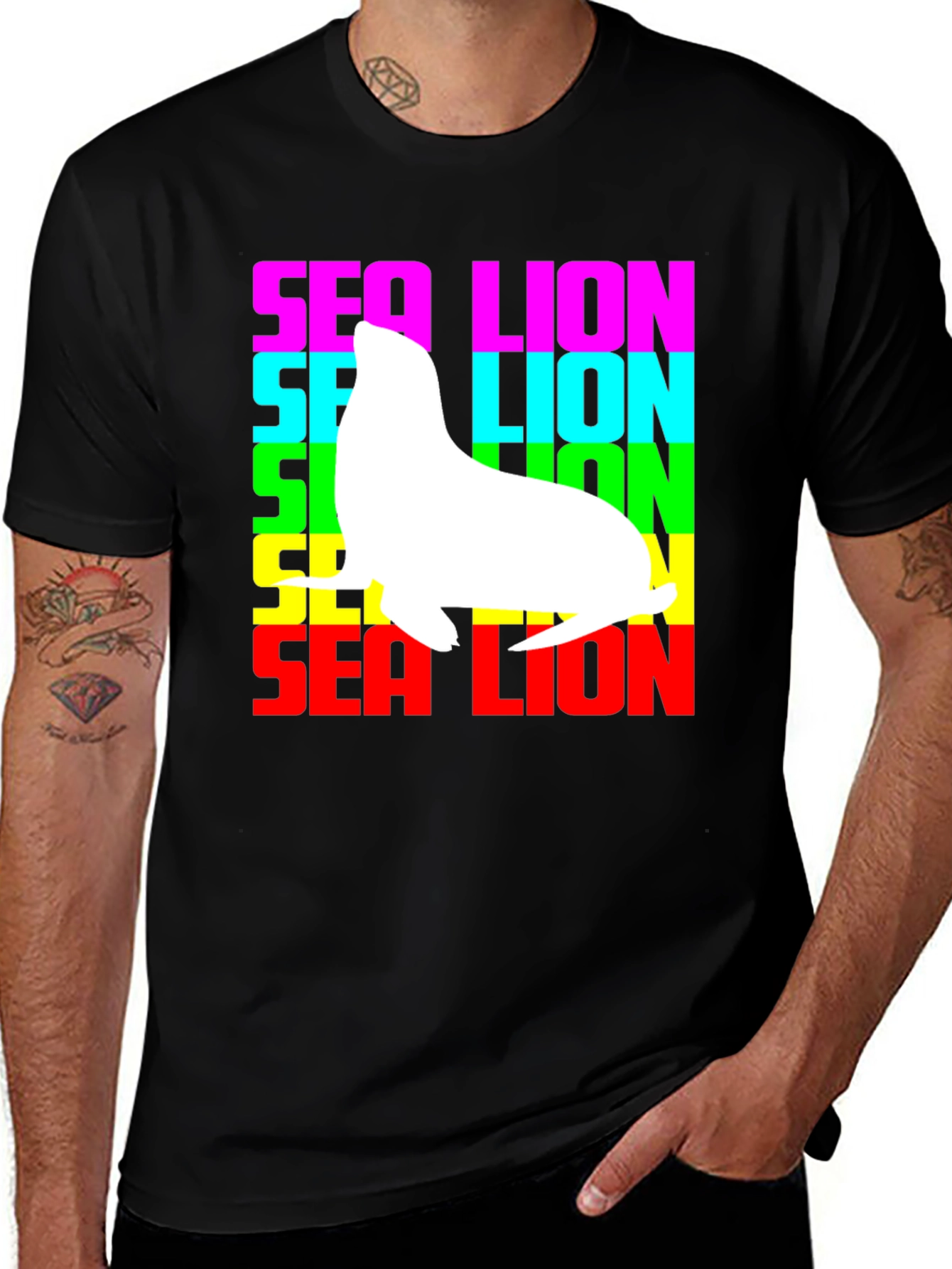 Variant 20 of Sea Lion Graphic Tee - Vibrant Rainbow Design