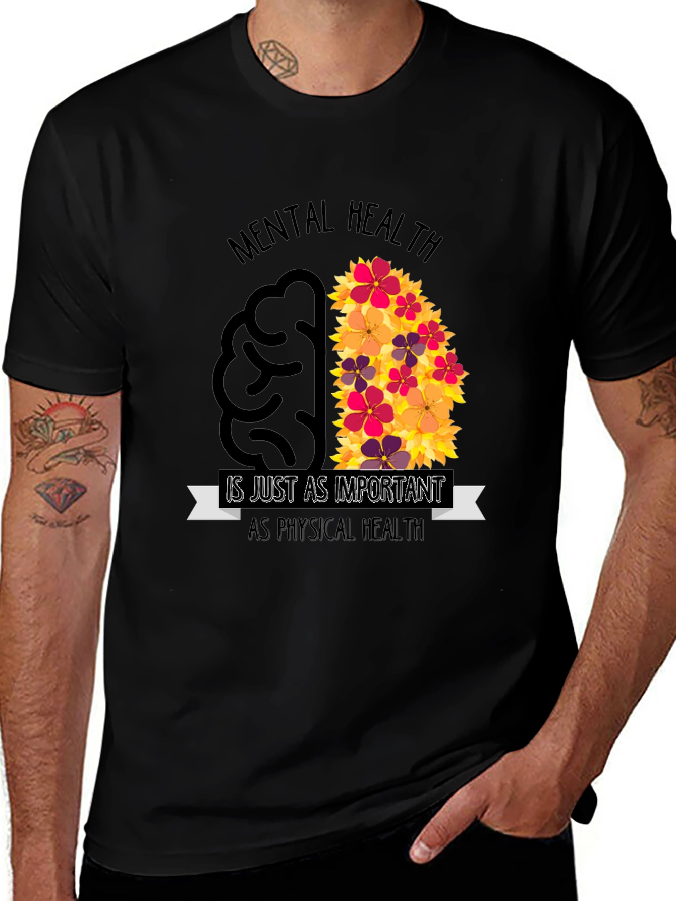 Variant 8 of Mental Health Awareness T-Shirt - Brain & Flowers