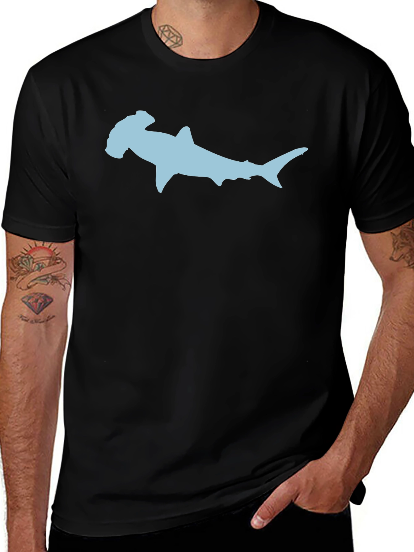 Variant 30 of Hammerhead Shark Graphic Tee - Black Cotton T-Shirt