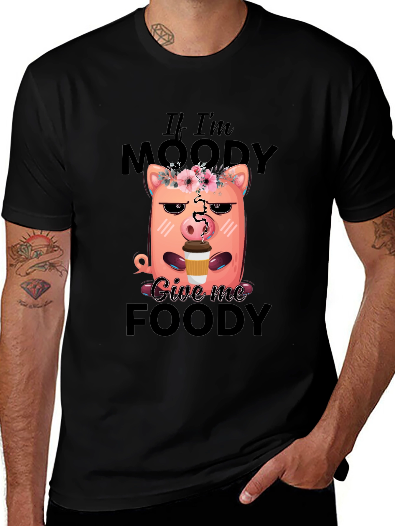 Black Moody Pig Coffee Graphic Tee main image