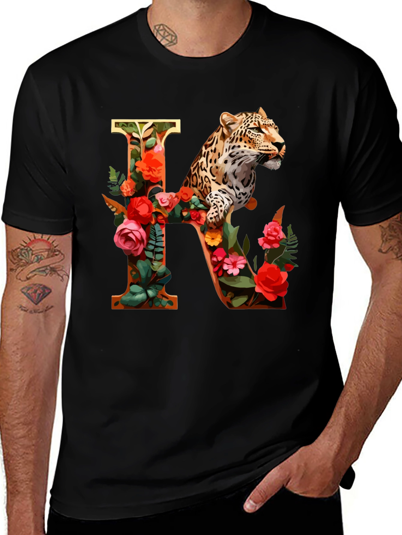 Leopard Floral Initial T-Shirt