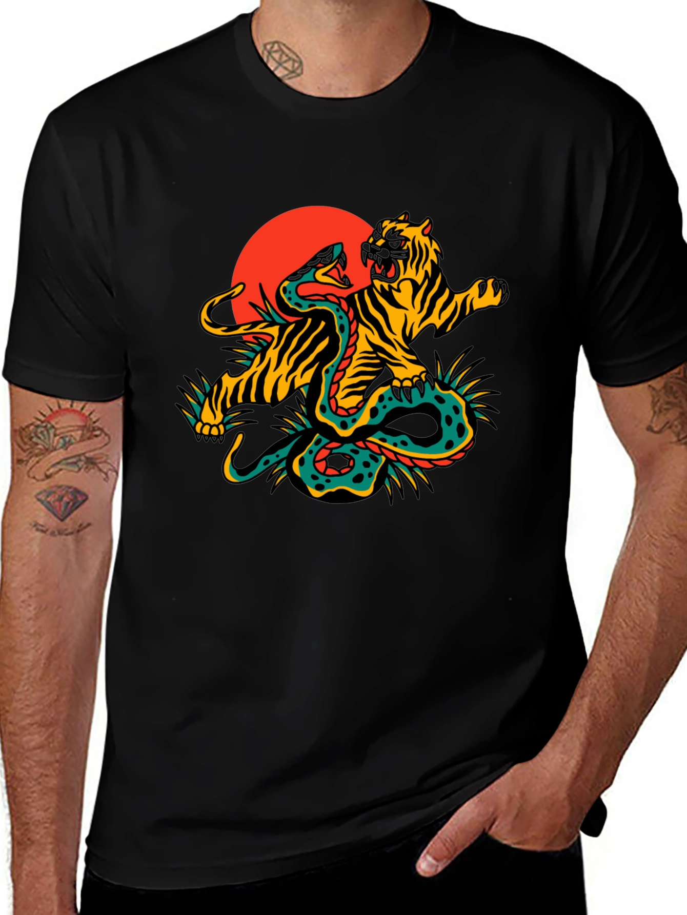 Variant 20 of Tiger vs Snake Graphic Tee - Black