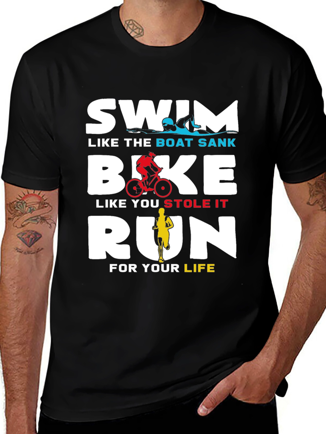 Variant 15 of Swim Bike Run T-Shirt - Triathlon Training Tee