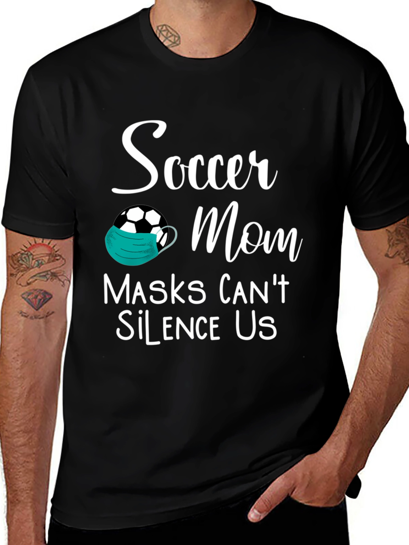 Variant 16 of Soccer Mom Masks Can't Silence Us Graphic Tee