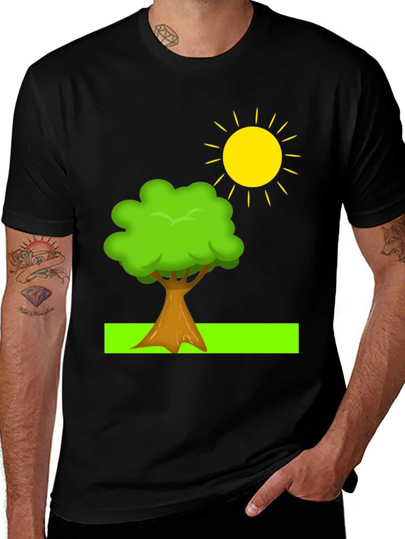 Variant 26 of Nature Scene Graphic Tee - Tree and Sun Design