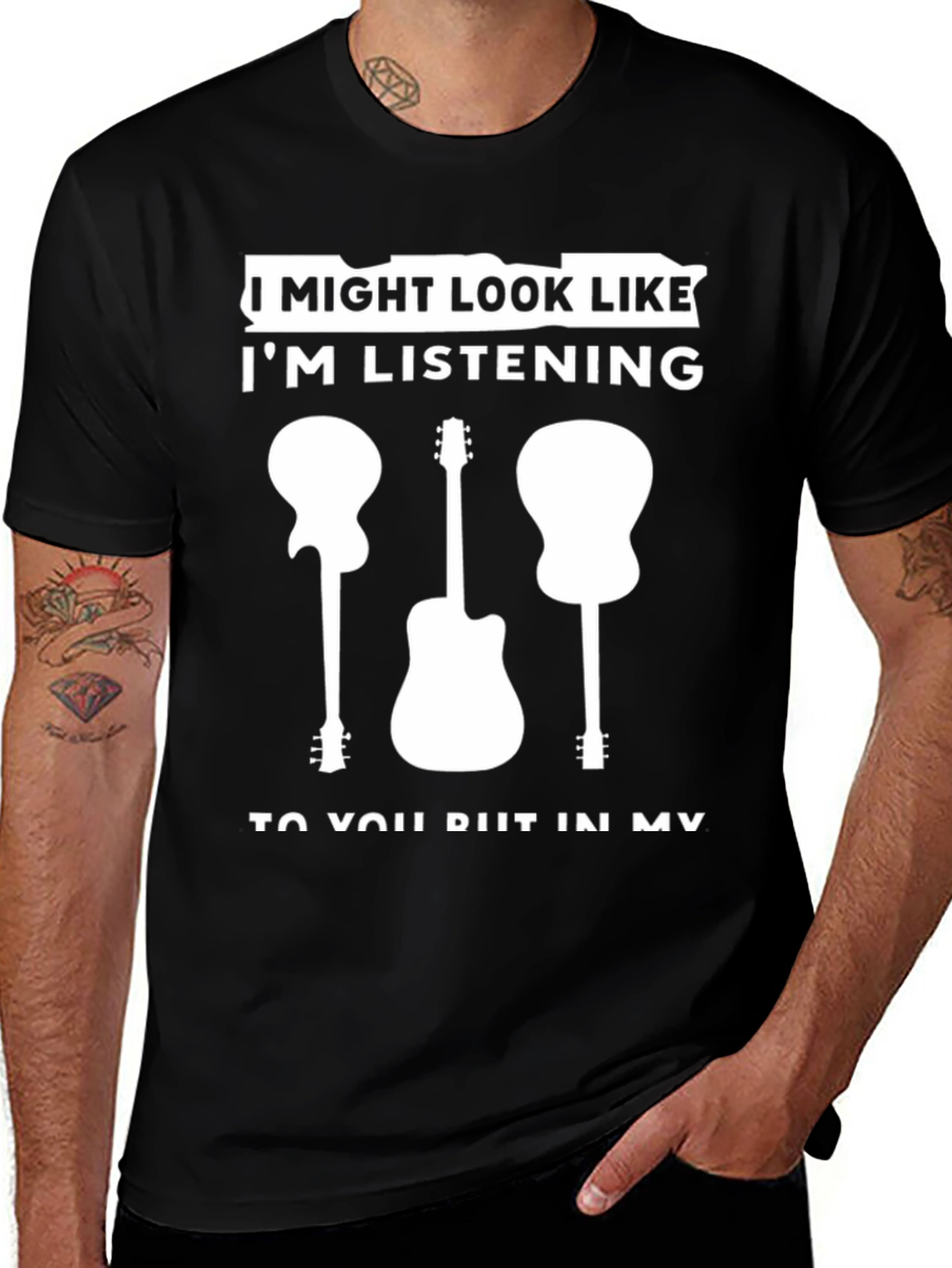 Variant 14 of Guitar Lover T-Shirt - I Might Look Like I'm Listening