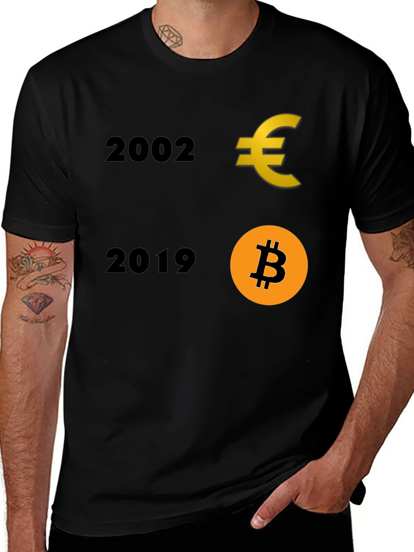 Variant 2 of Euro to Bitcoin Evolution Black T-Shirt